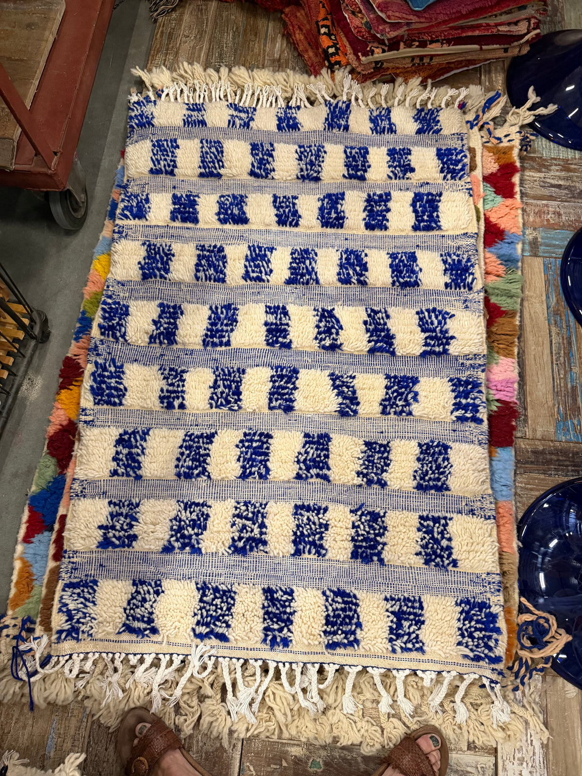 Jeans blauw blokjes· Berber Wollen Vloerkleed · 150 x 100 cm