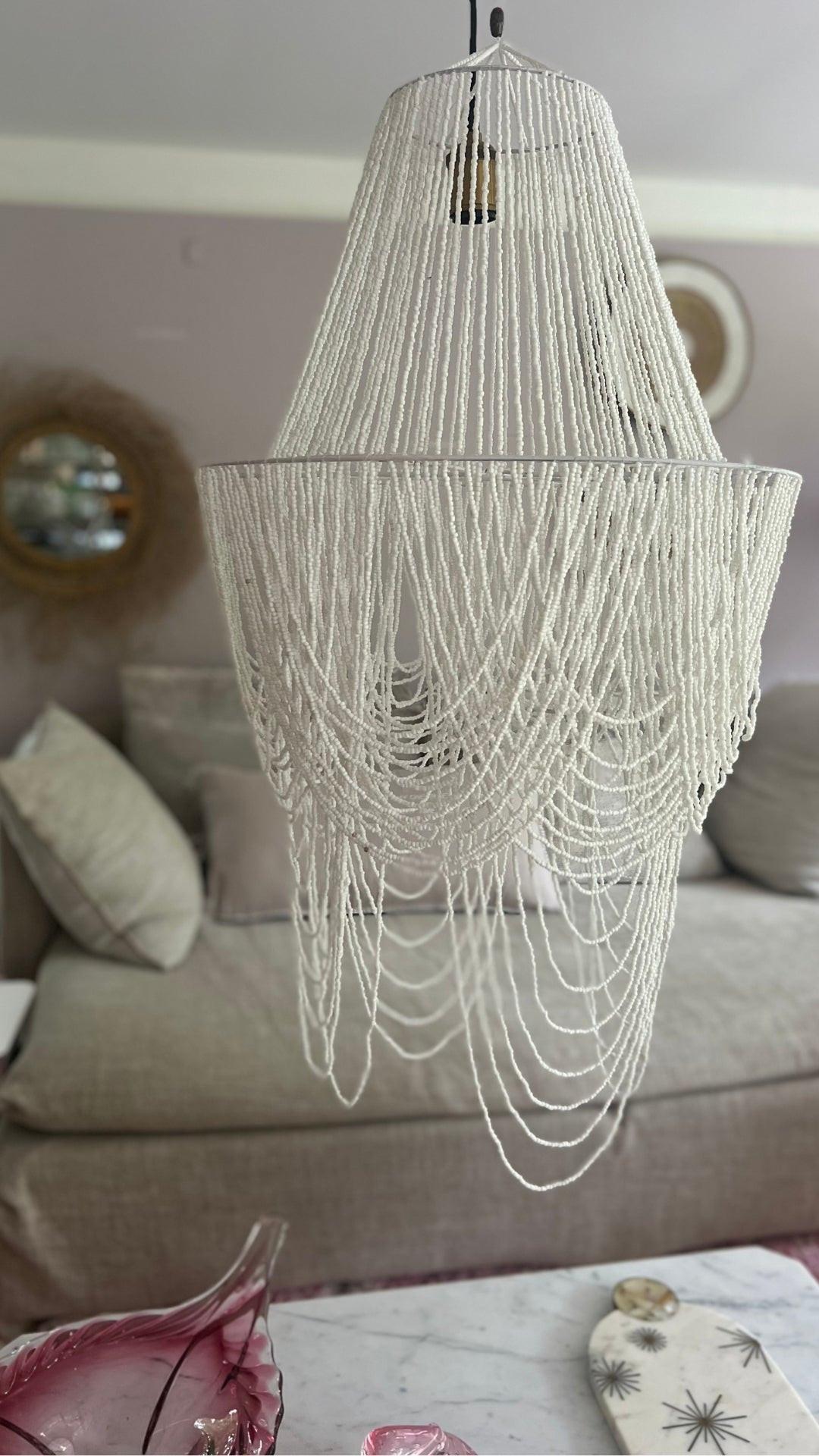 Boho Kralen Hanglamp | Handgemaakt Statement Piece 80 × 50 cm - wit.