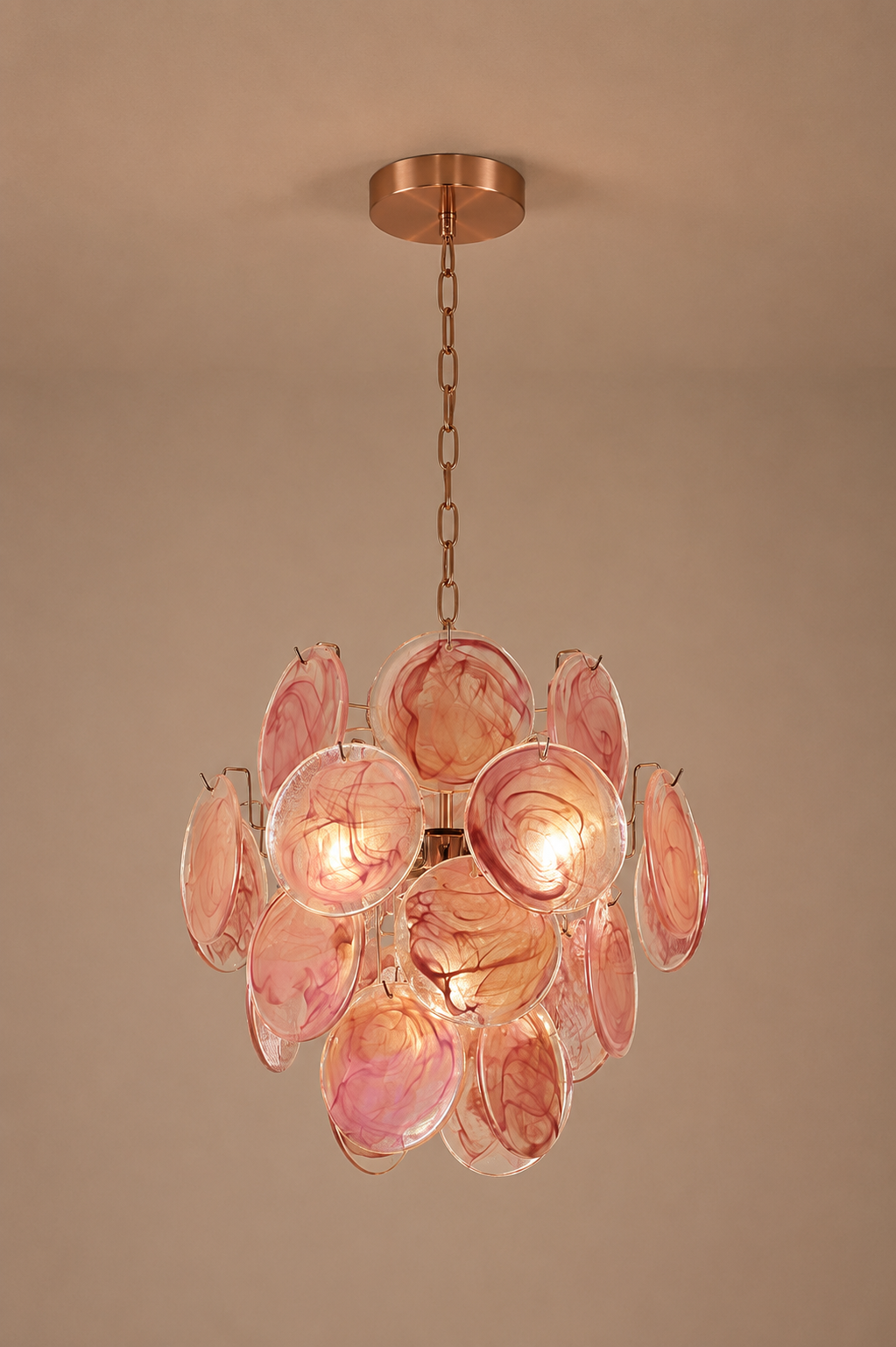 Murano Glazen Hanglamp – Roze | Handgeblazen Glas | 45 x 45 cm