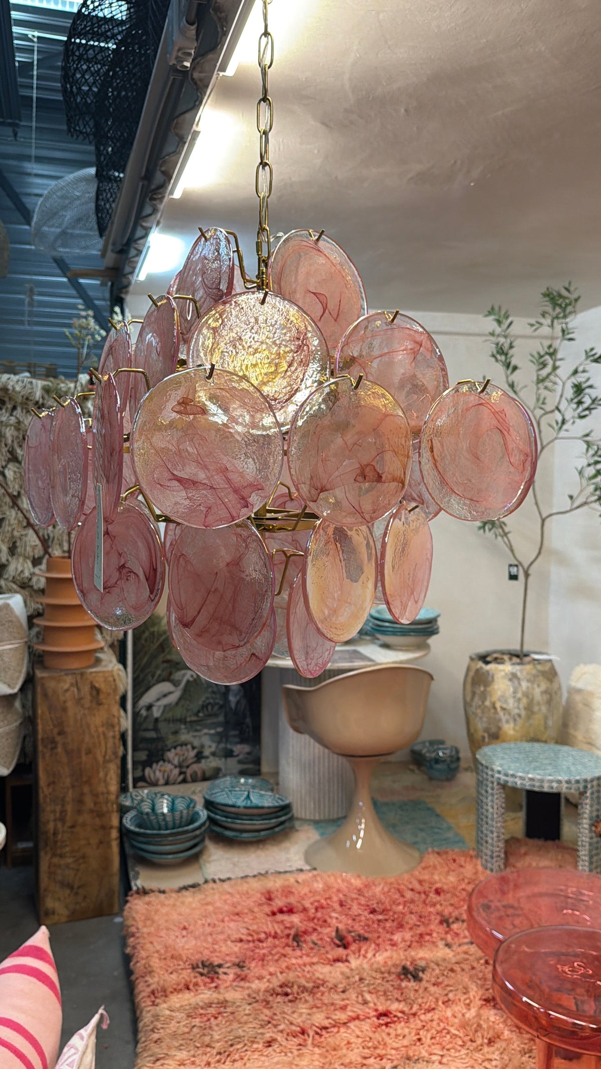 Serenissima · Murano Mundgeblasene Glas-Pendelleuchte · Rosa · 45 x 45 cm