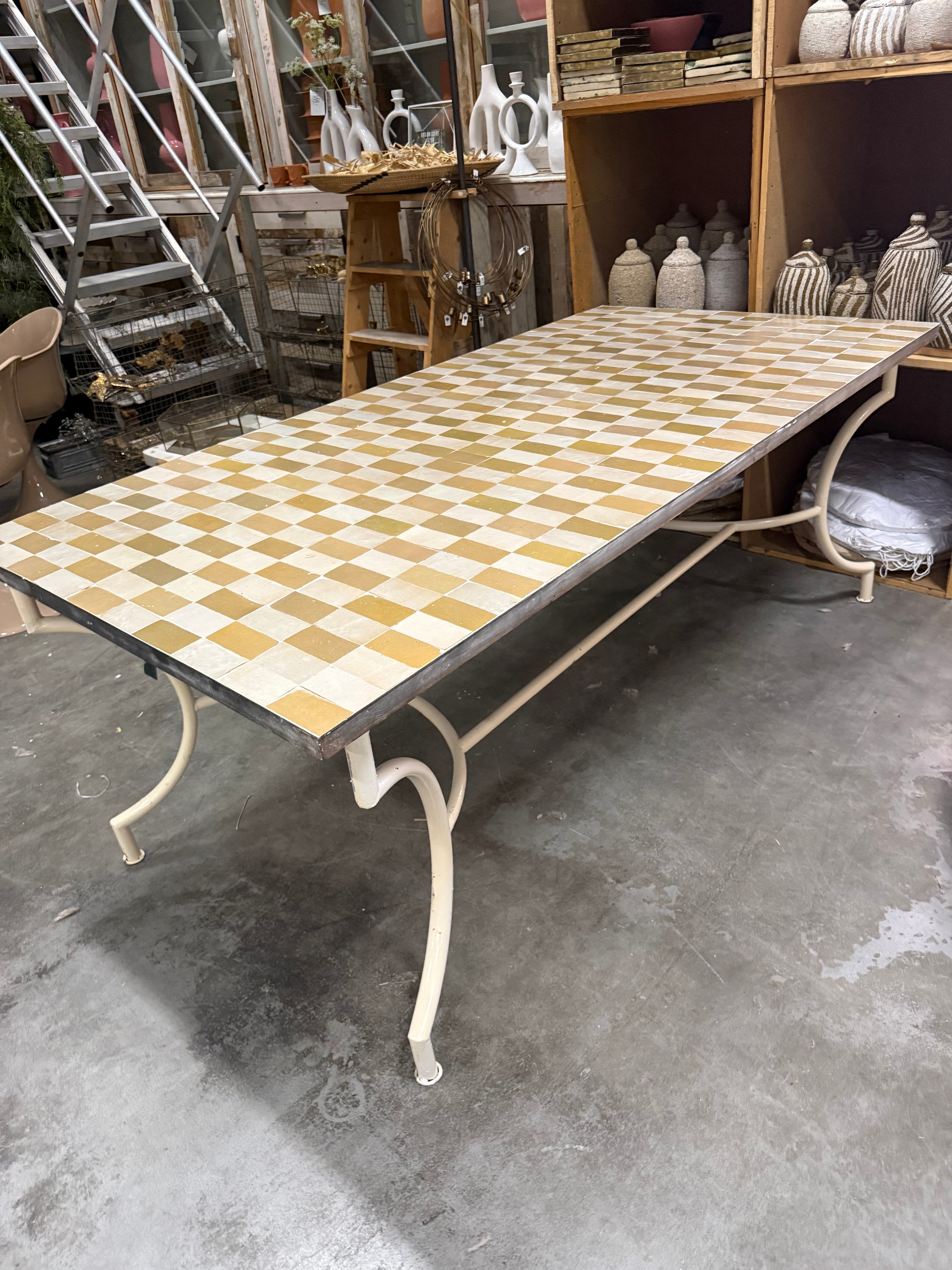 Tegeltjes tafel - gebroken wit en naturel - 200 x 100 cm - uniek exemplaar