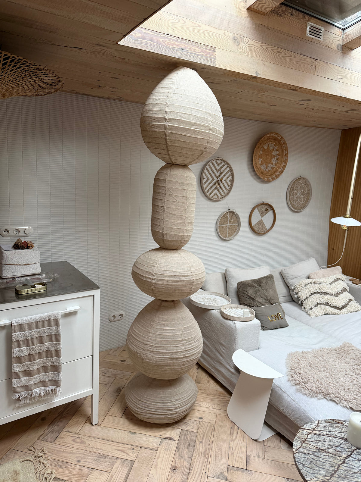 Organische vormen lamp - 5 verschillende vormen - 220 x 40 cm - naturel linnen