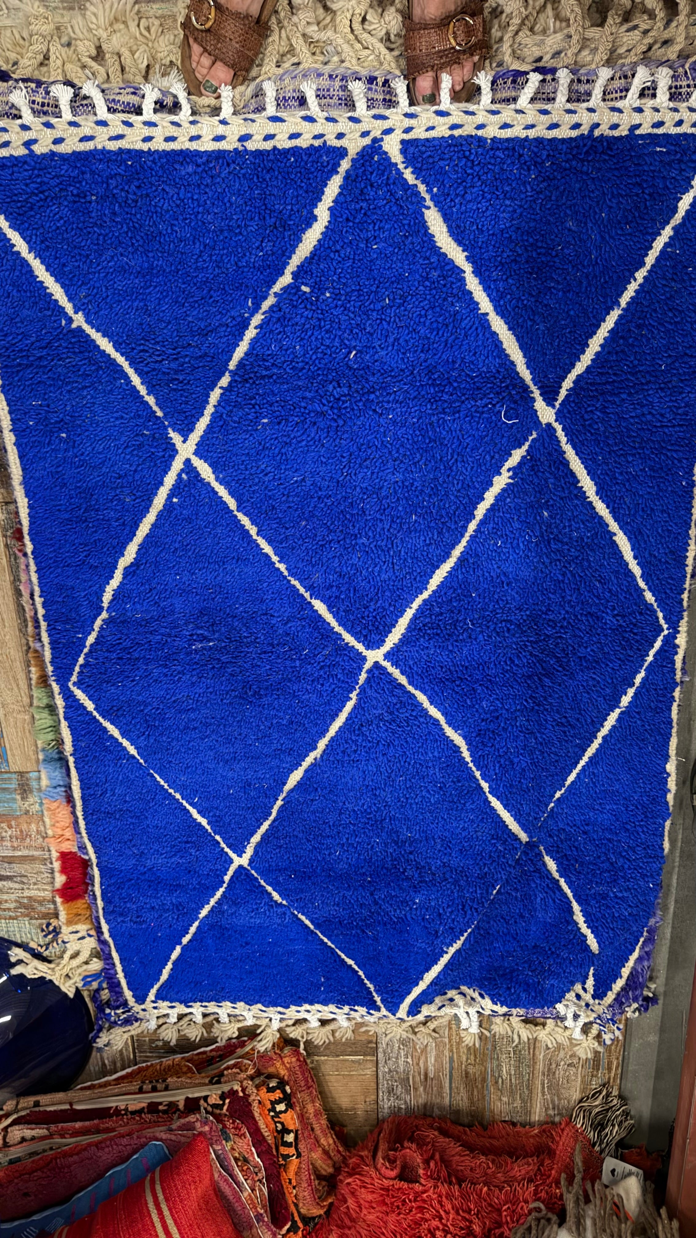 Kobalt blauw · Berber Wollen Vloerkleed · 150 x 100 cm