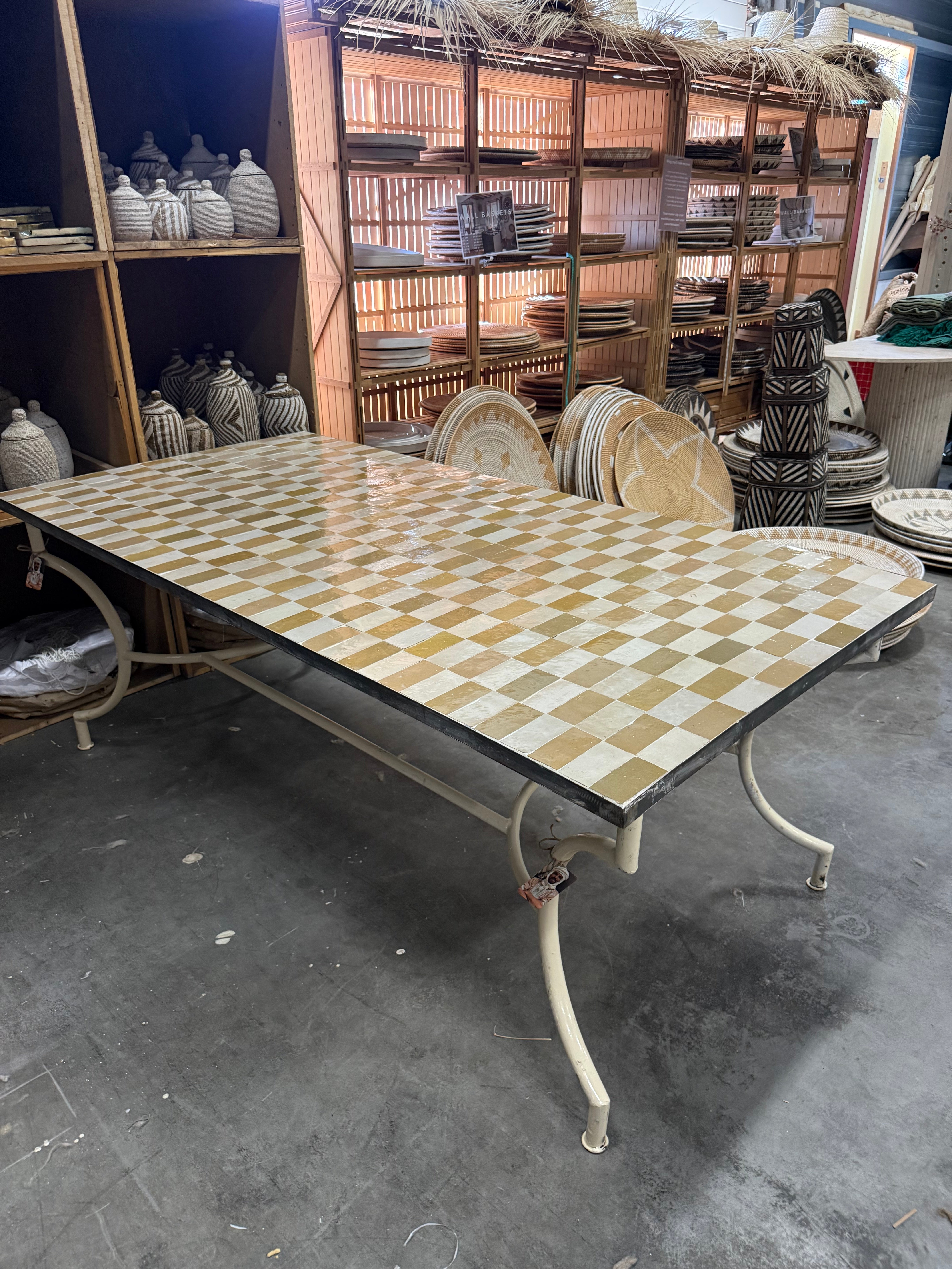 Tegeltjes tafel - gebroken wit en naturel - 200 x 100 cm - uniek exemplaar