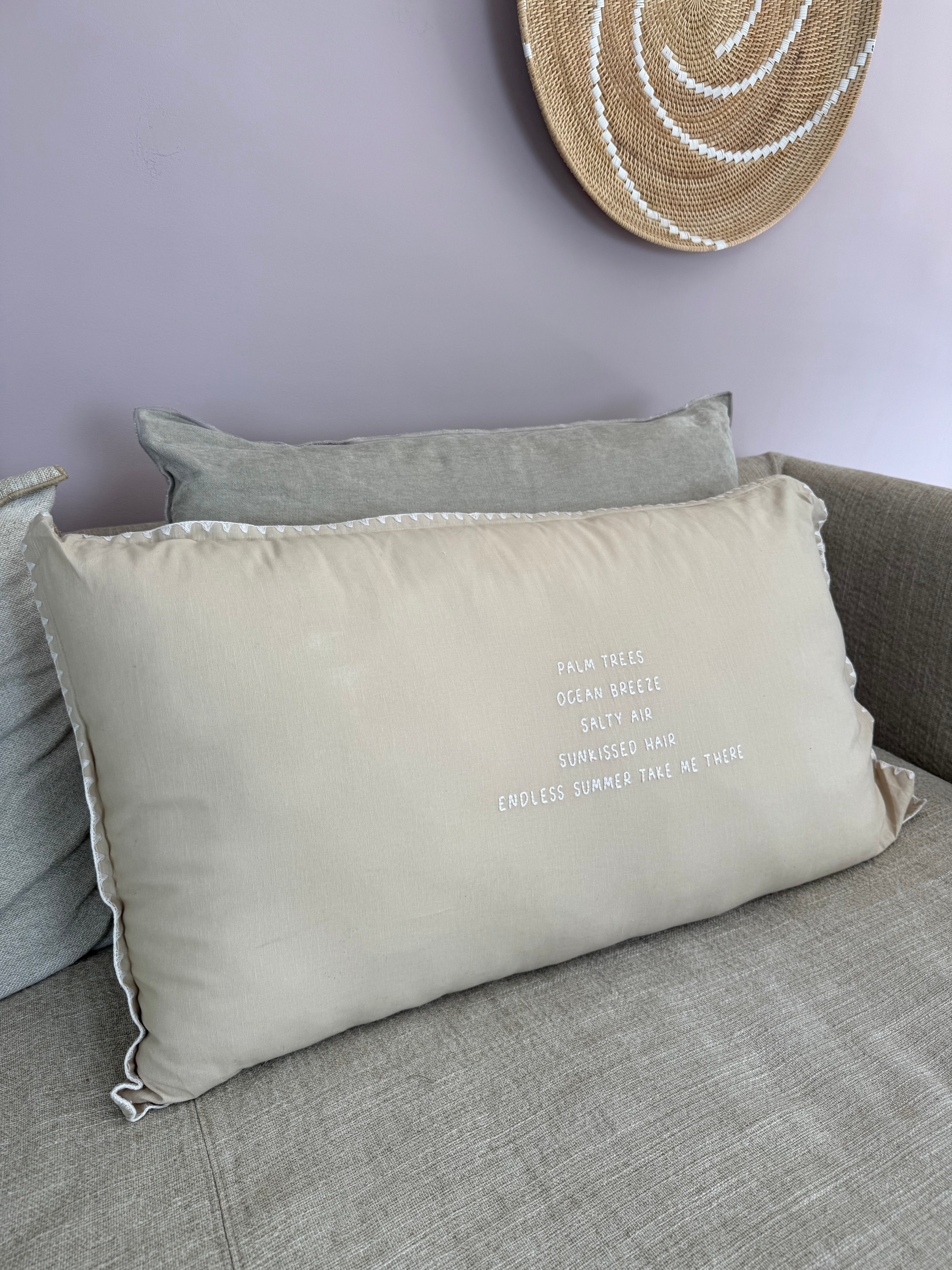 Linnen Pillow + Filling | Palm Trees Ocean Breeze | Natural