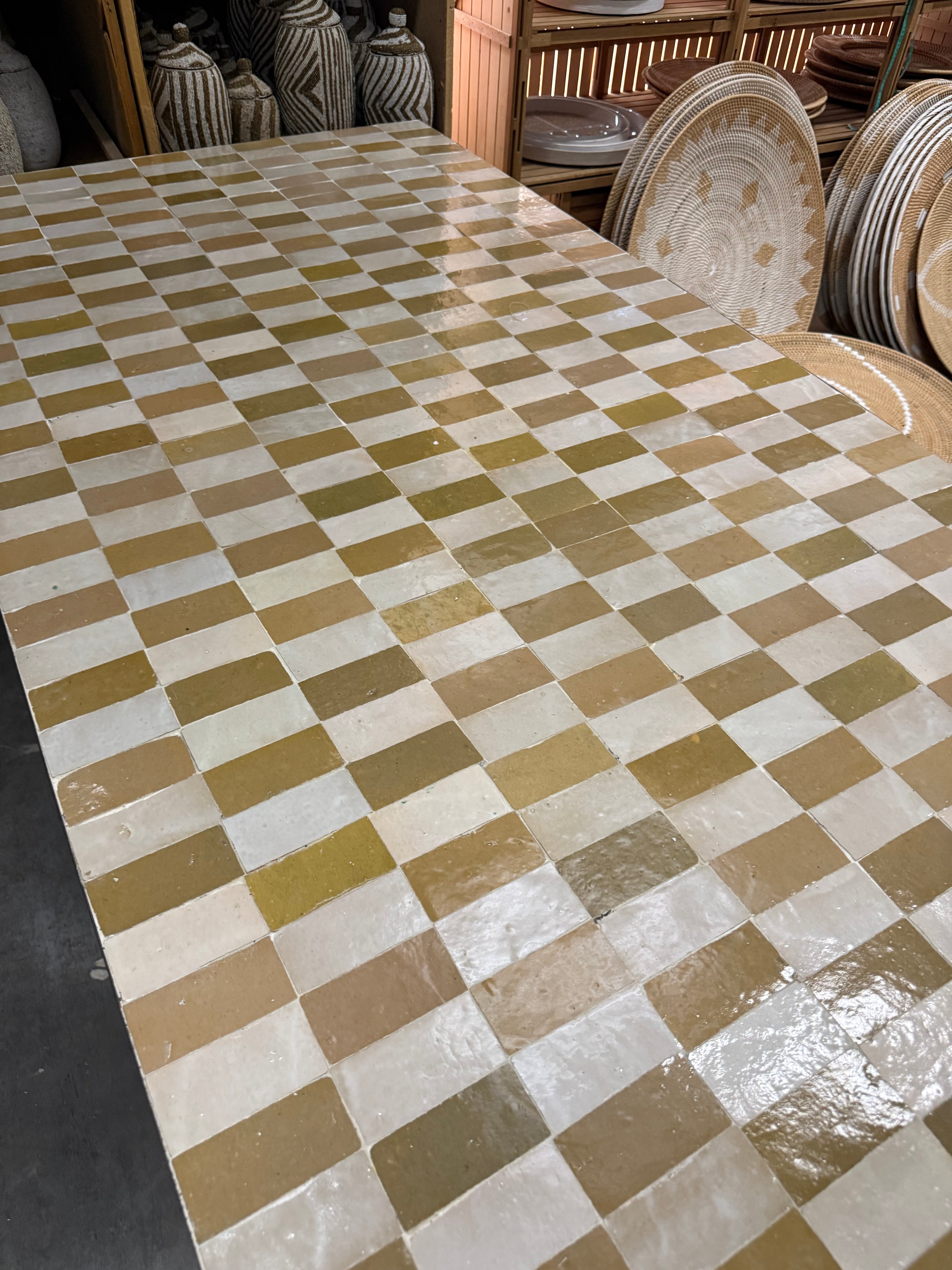 Tegeltjes tafel - gebroken wit en naturel - 200 x 100 cm - uniek exemplaar