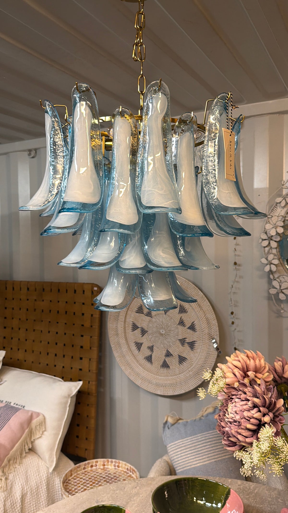 Ciao Bella · Handgeblazen glazen hanglamp in Murano-stijl · blauw· 45 × 45 cm