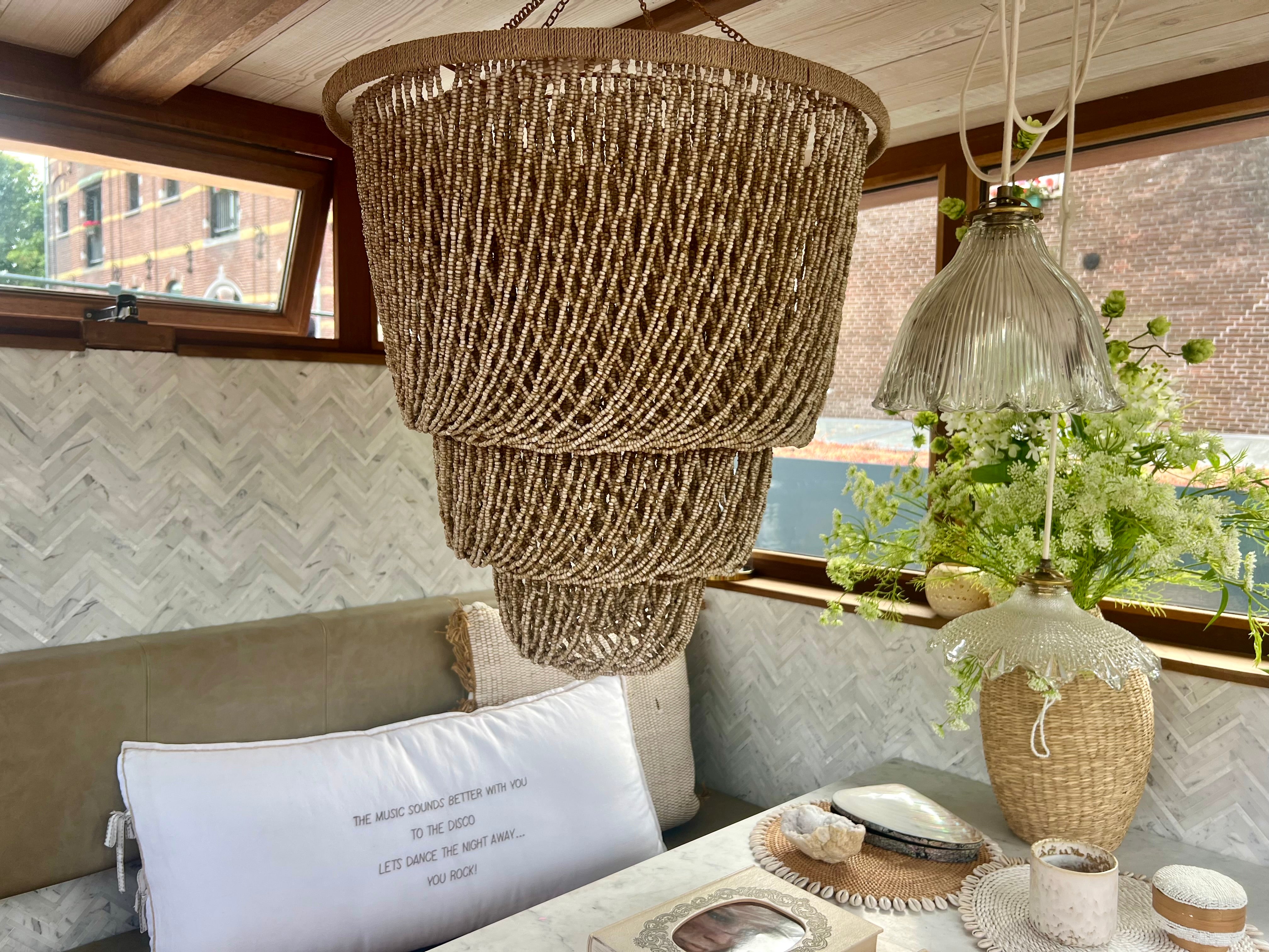 Natural Beaded Hanging Lamp - Boho Chic Lighting | Mandala Stencils