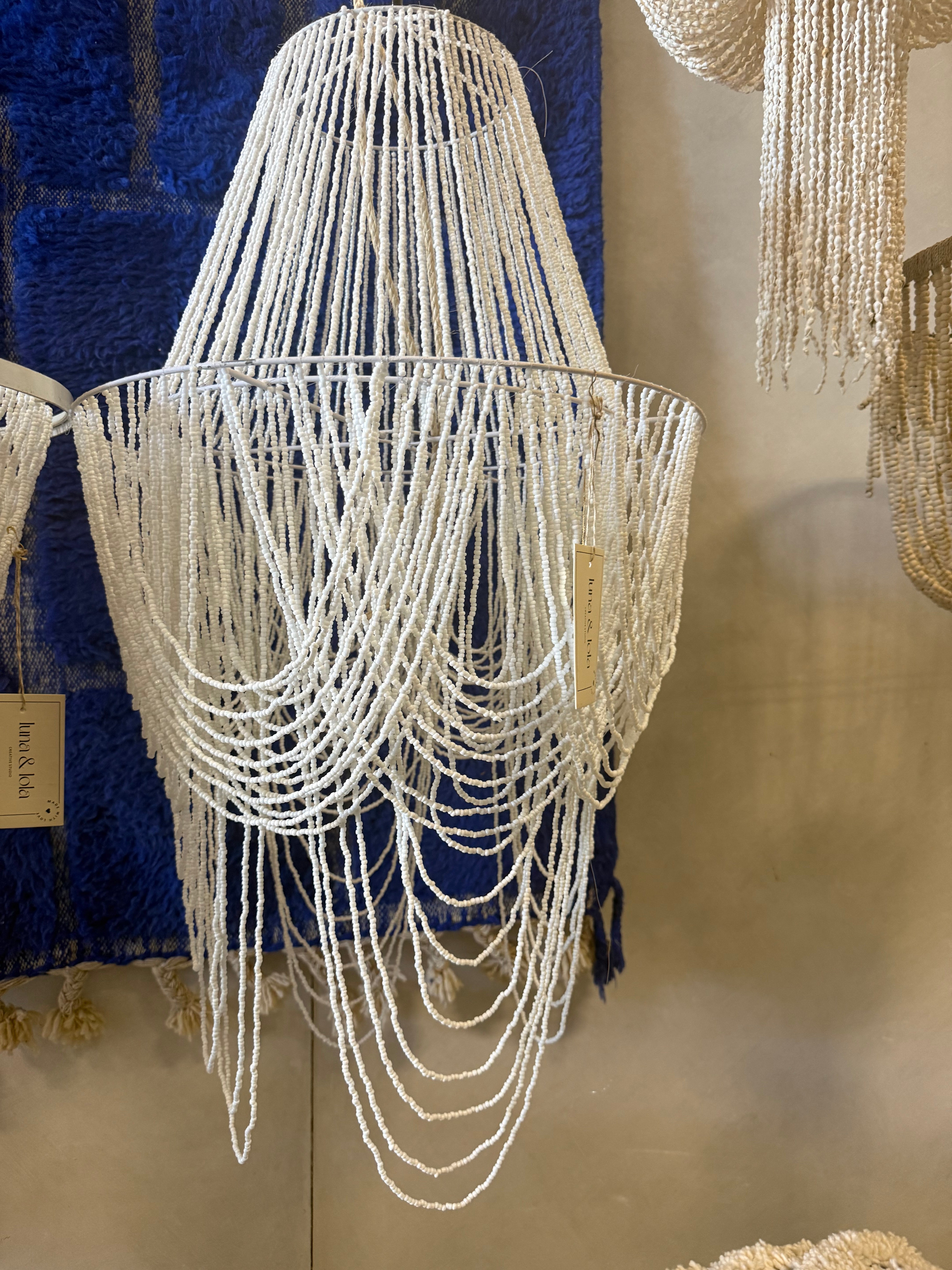 Boho Kralen Hanglamp | Handgemaakt Statement Piece 80 × 50 cm - wit