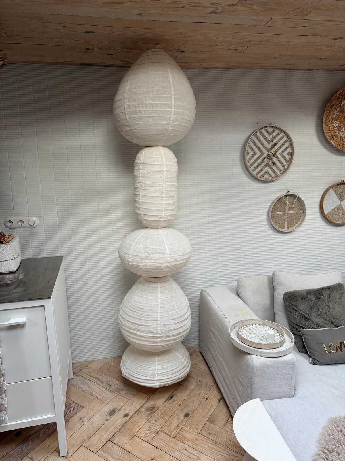 Organische vormen lamp - 5 verschillende vormen - 220 x 40 cm - wit linnen