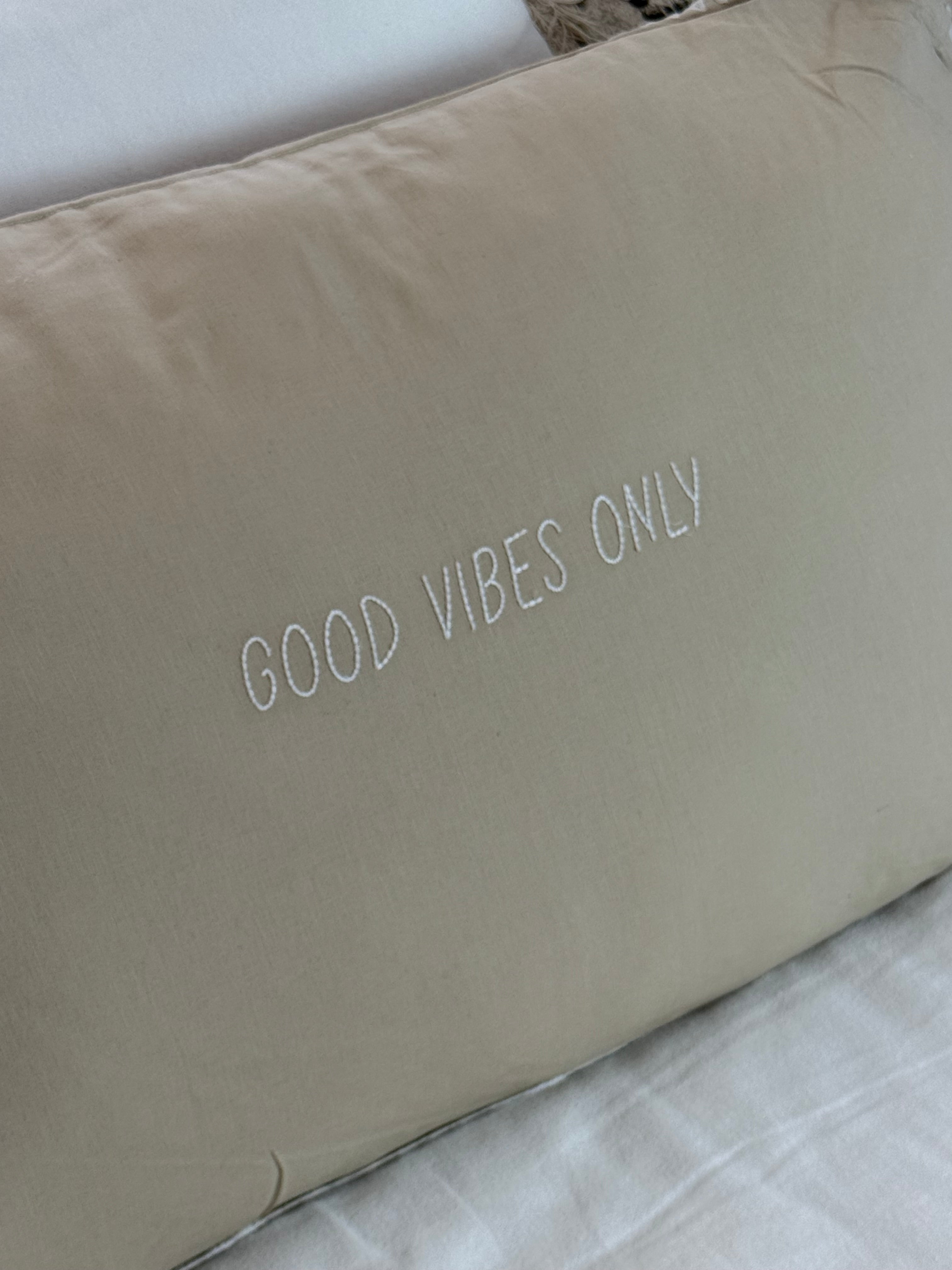 Linnen Pillow + Filling | Good Vibes Only | Natural