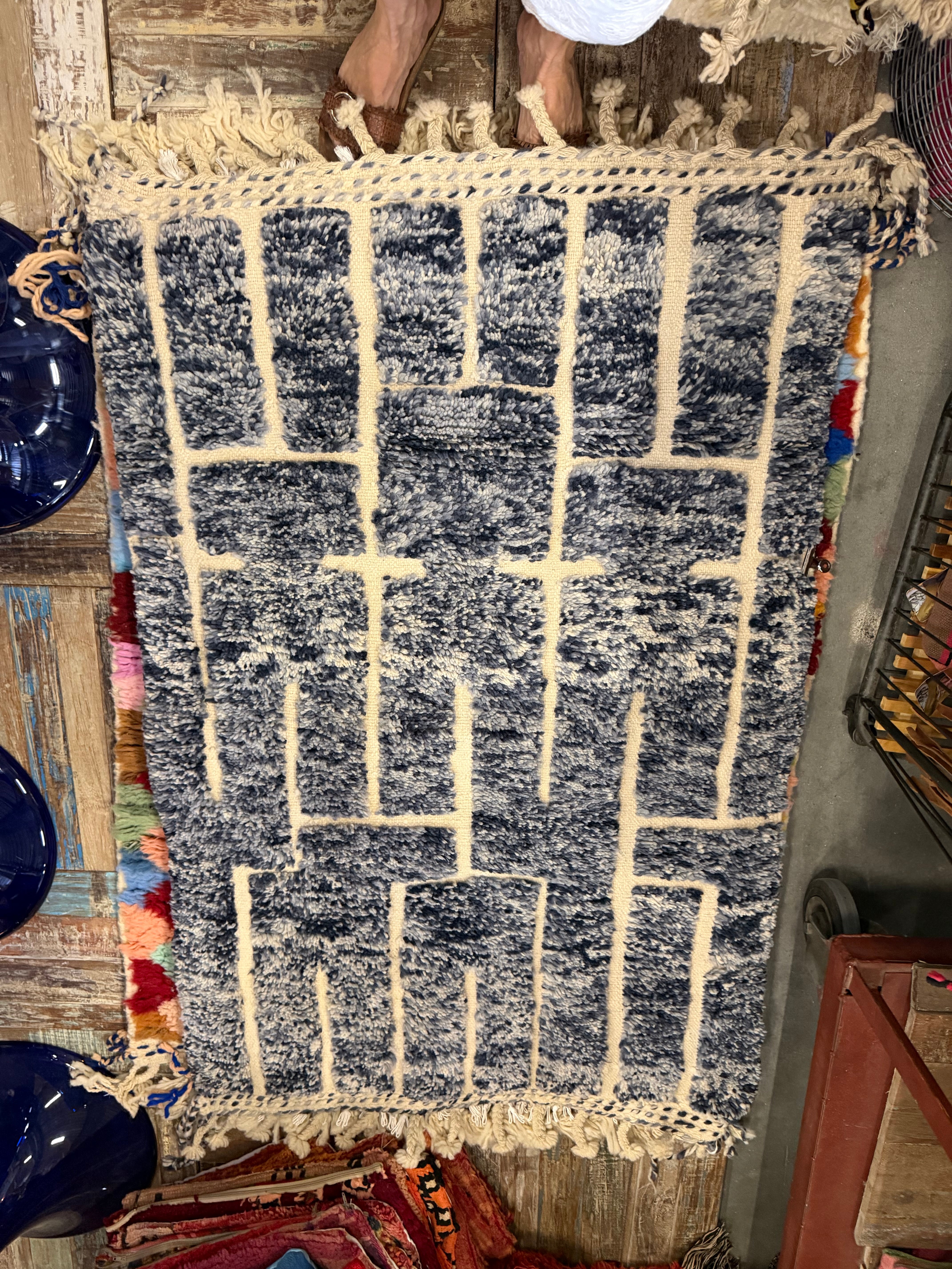 Jeans blauw · Berber Wollen Vloerkleed · 150 x 100 cm