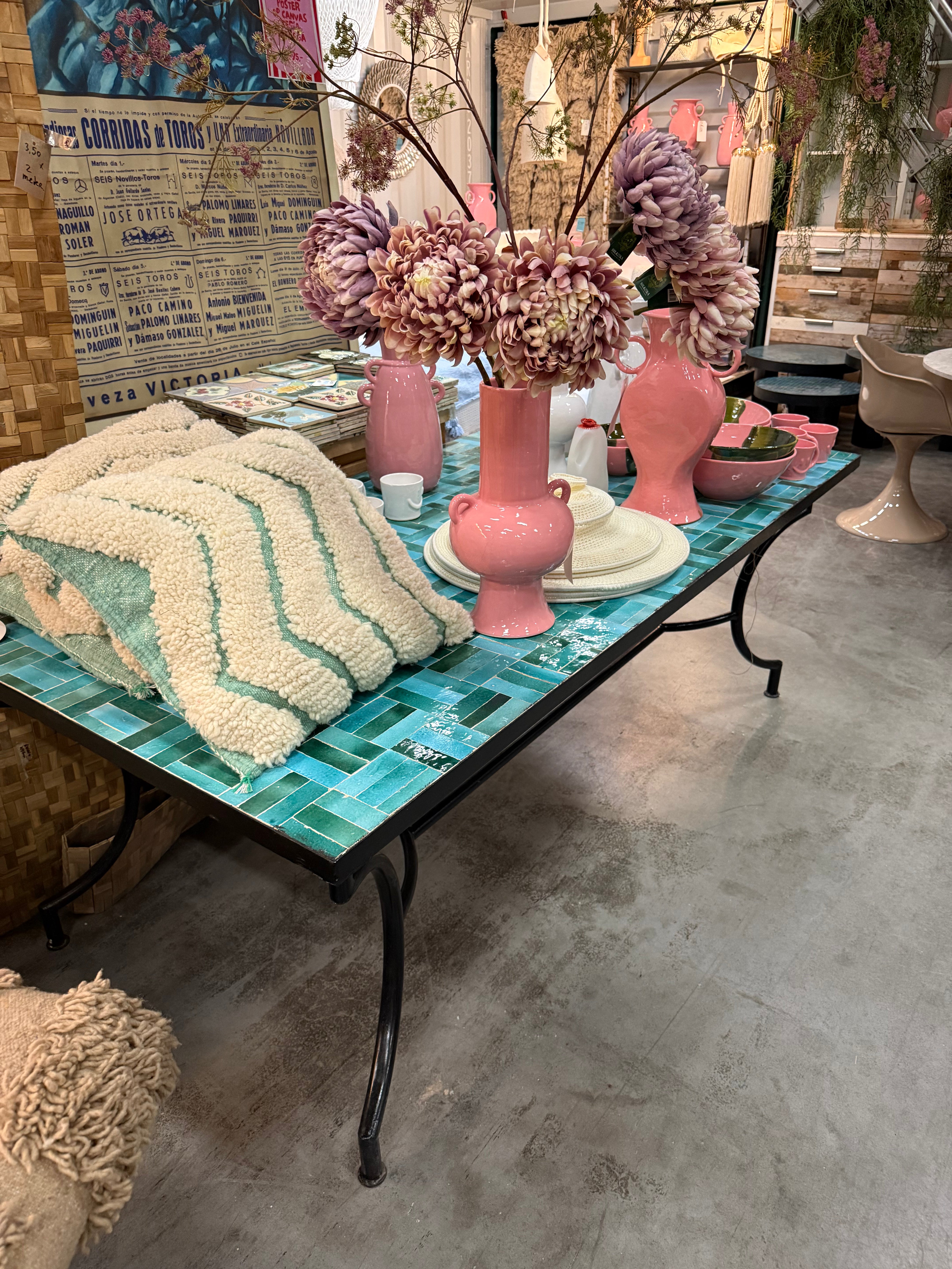 Tegeltjes tafel - turqoise - 200 x 100 cm - uniek exemplaar