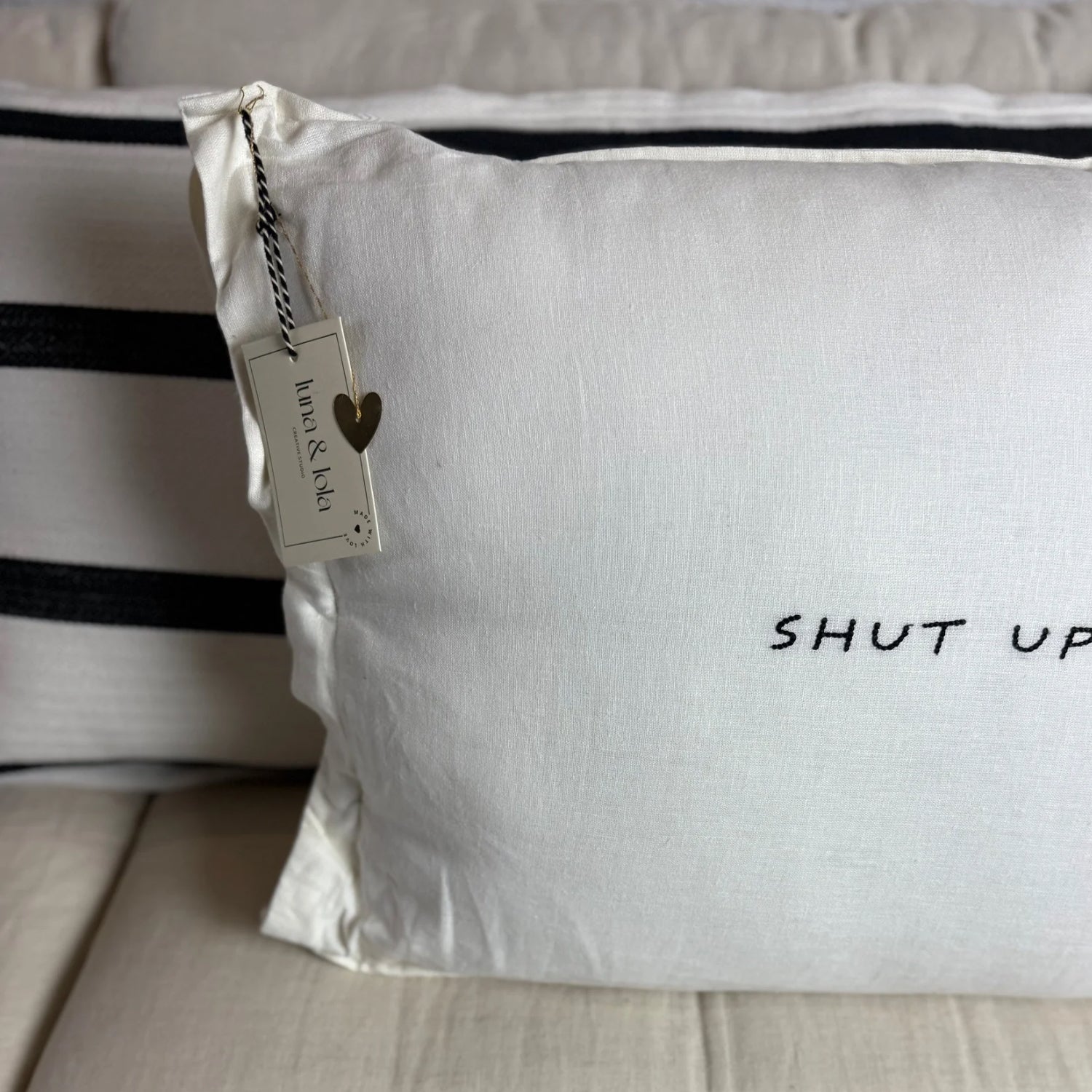 Linnen Pillow + Filling | Don't Talk Just Kiss Me | White