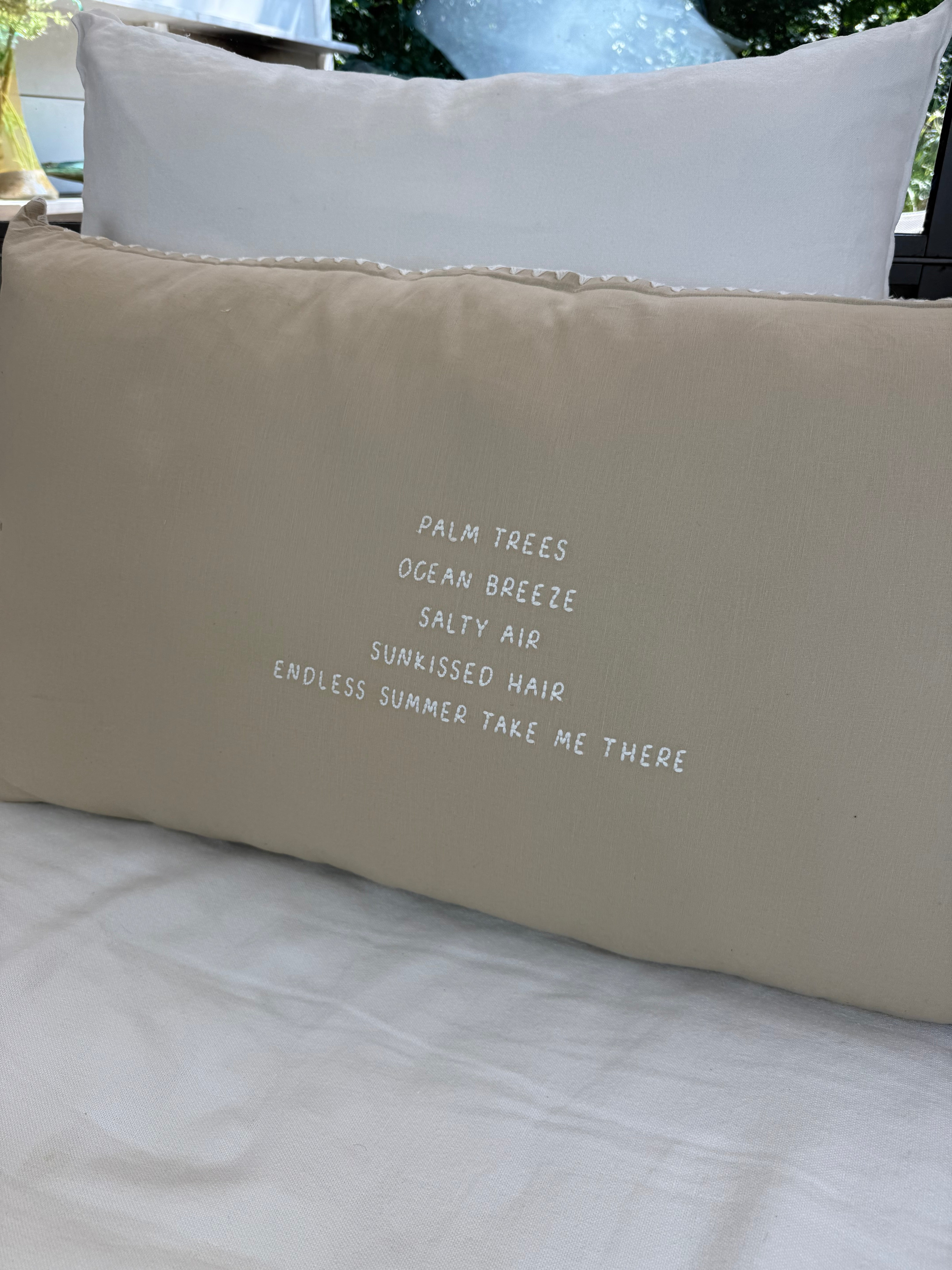 Linnen Pillow + Filling | Palm Trees Ocean Breeze | Natural