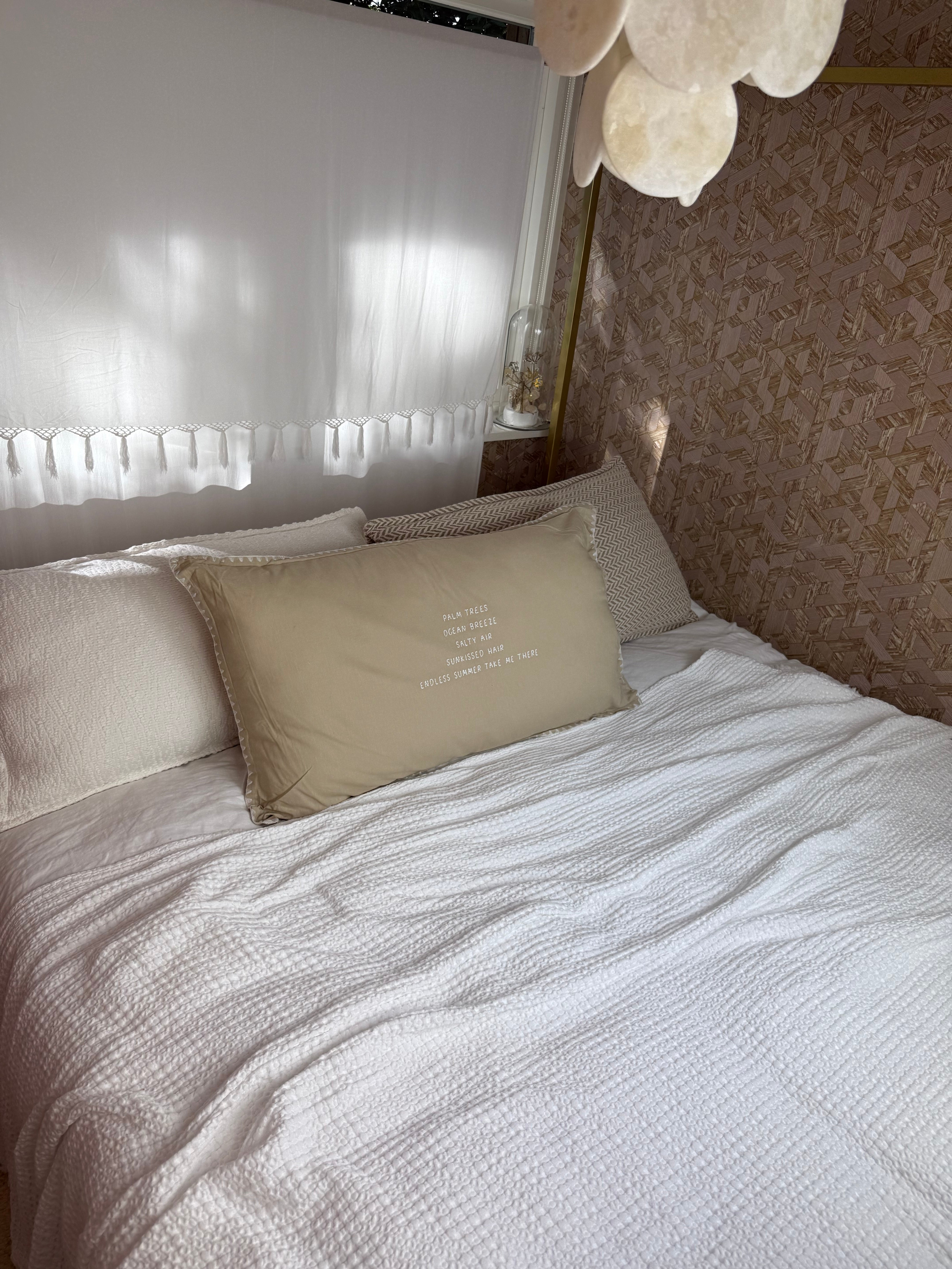 Linnen kussen 90 x 50 cm + binnenkussen | Palm Trees Ocean Breeze | Naturel