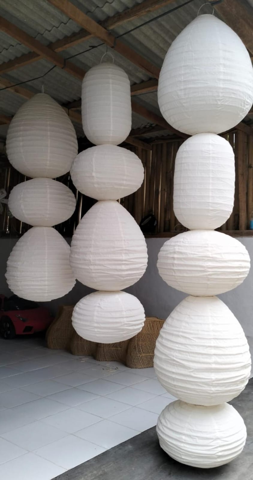 Organische vormen lamp - 3 verschillende vormen - 220 x 40 cm - wit linnen