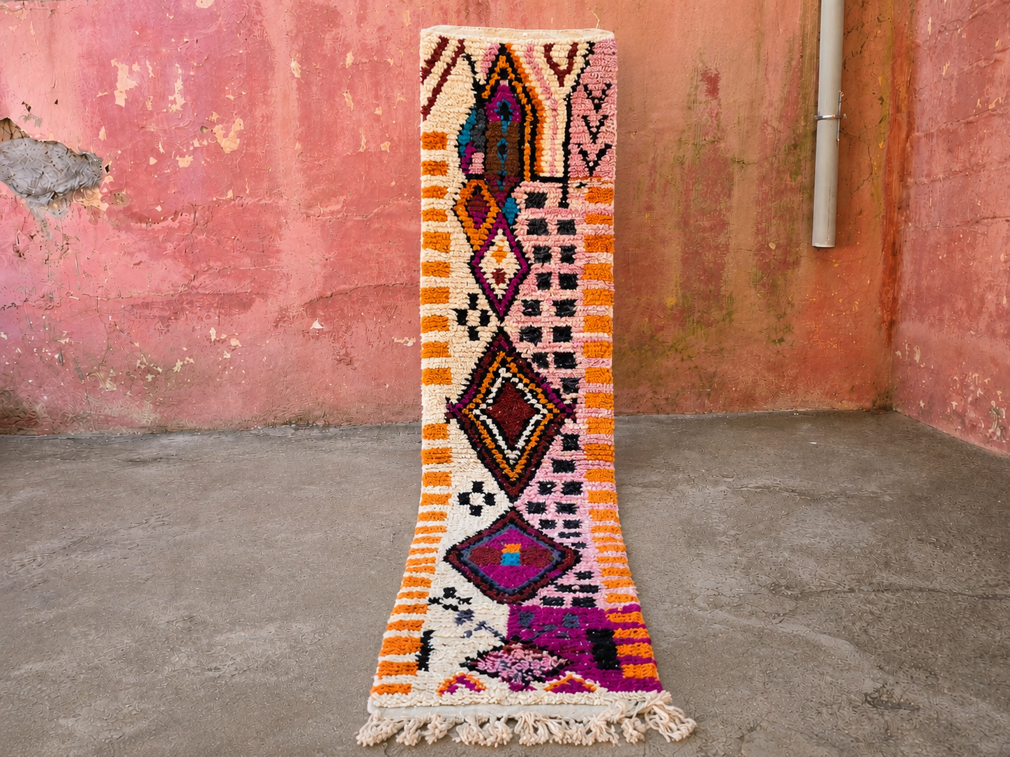 Loper multi colour - 100% Wool |  298 cm x 63 cm- uniek exemplaar
