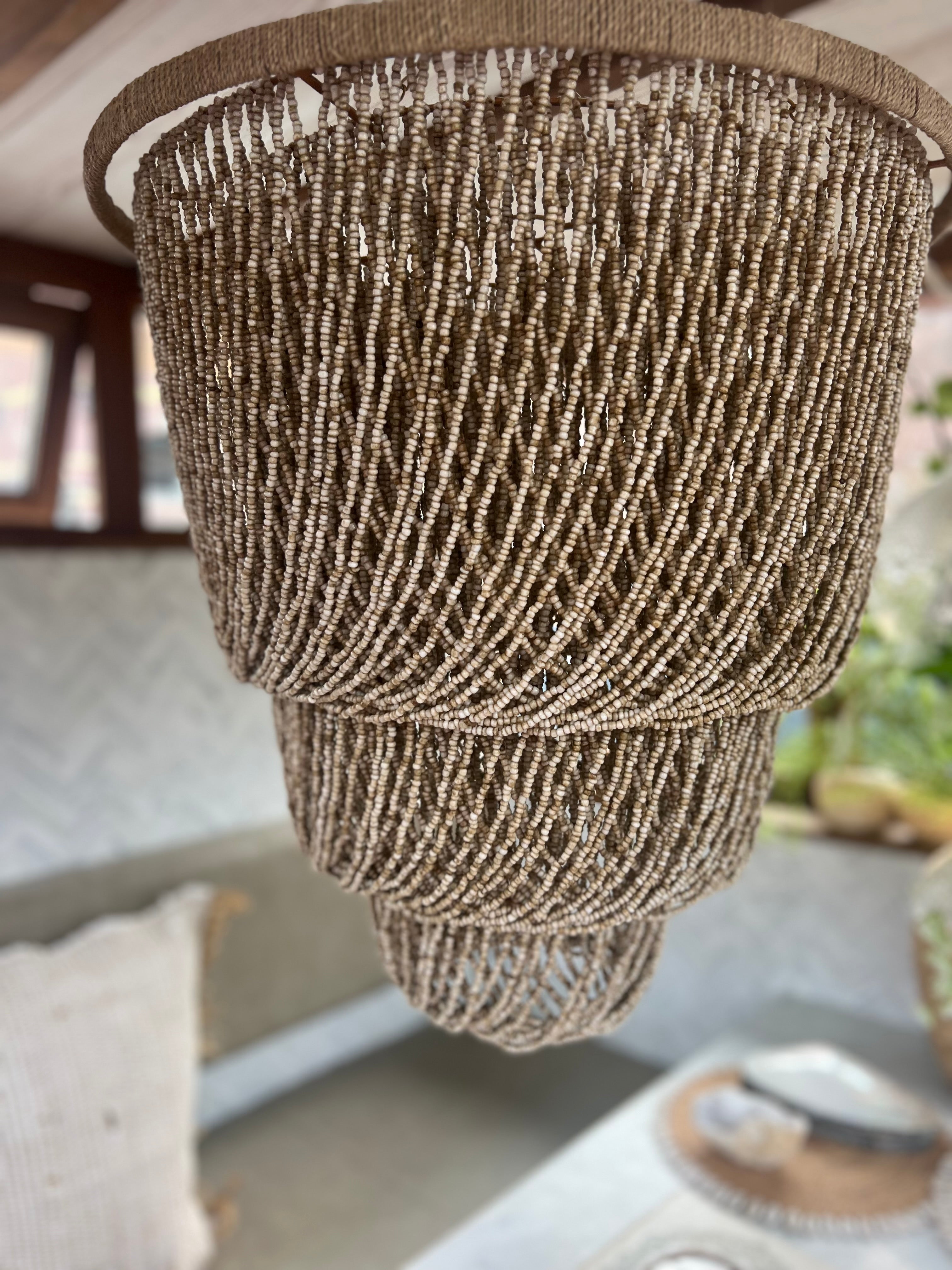 Natural Beaded Hanging Lamp - Boho Chic Lighting | Mandala Stencils