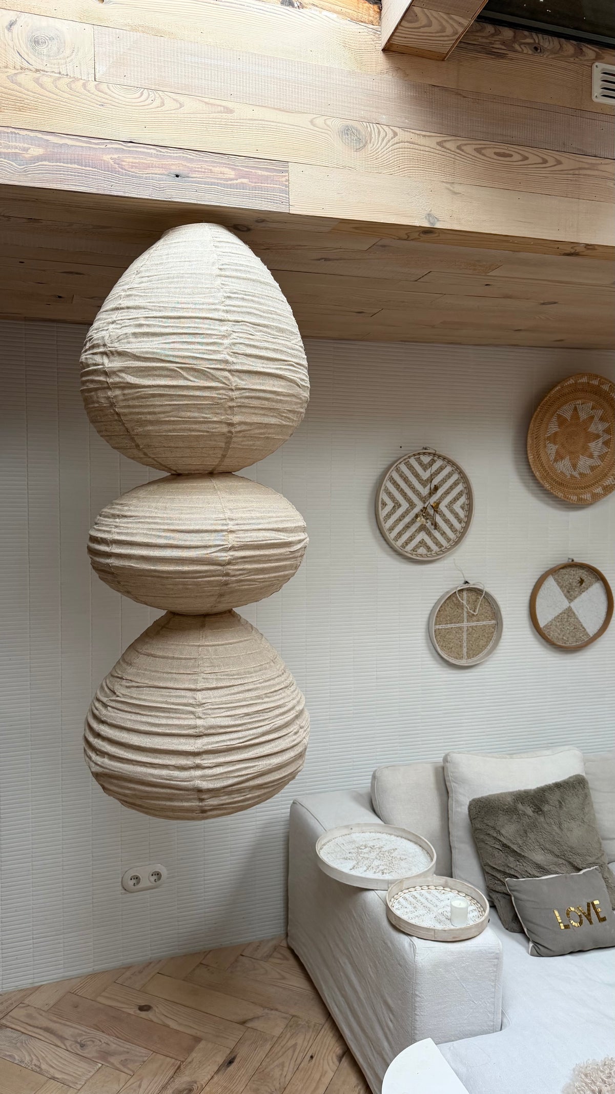 Organische vormen lamp - 3 verschillende vormen - 220 x 40 cm - naturel linnen
