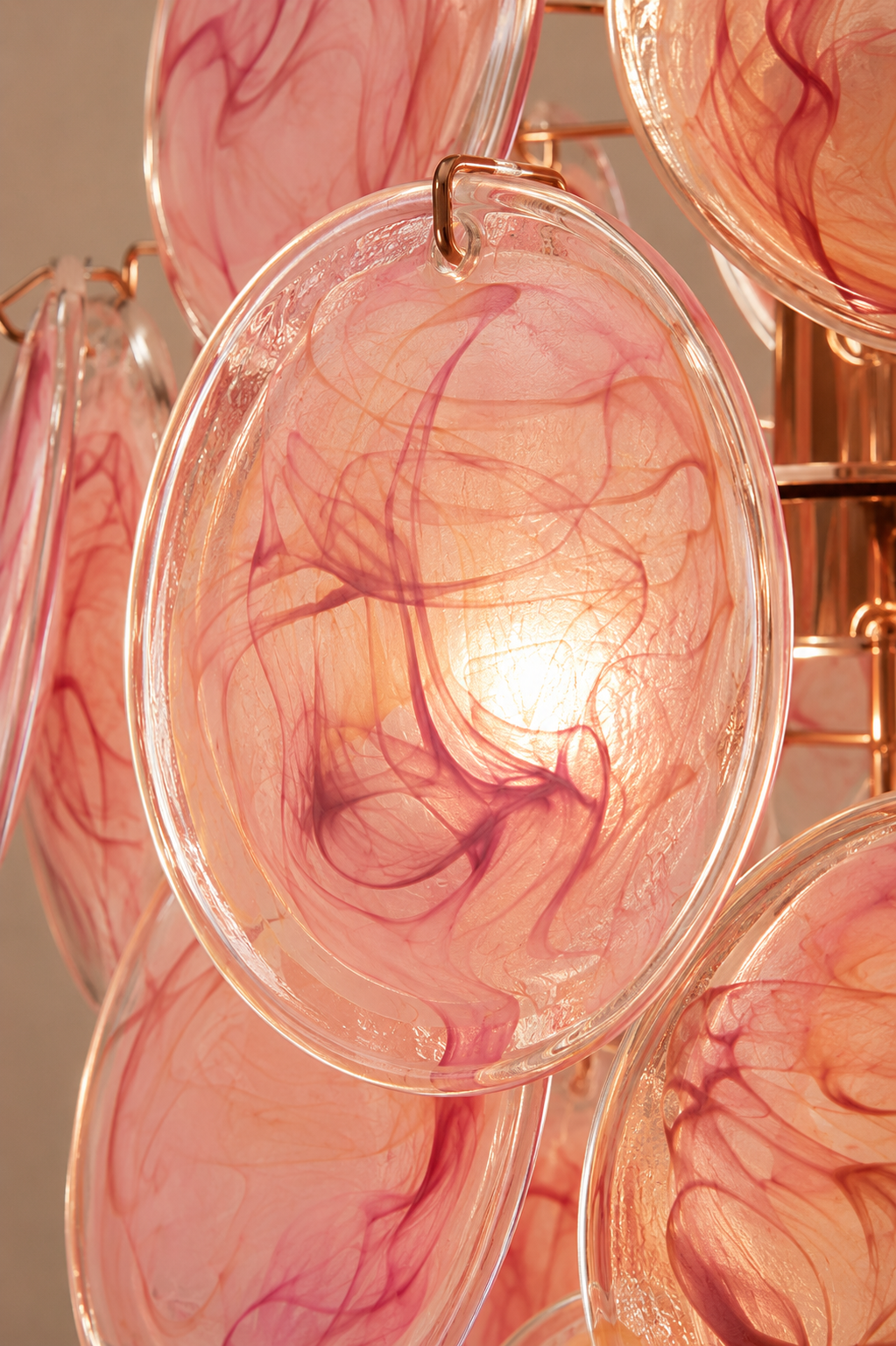 Murano Glazen Hanglamp – Roze | Handgeblazen Glas | 45 x 45 cm