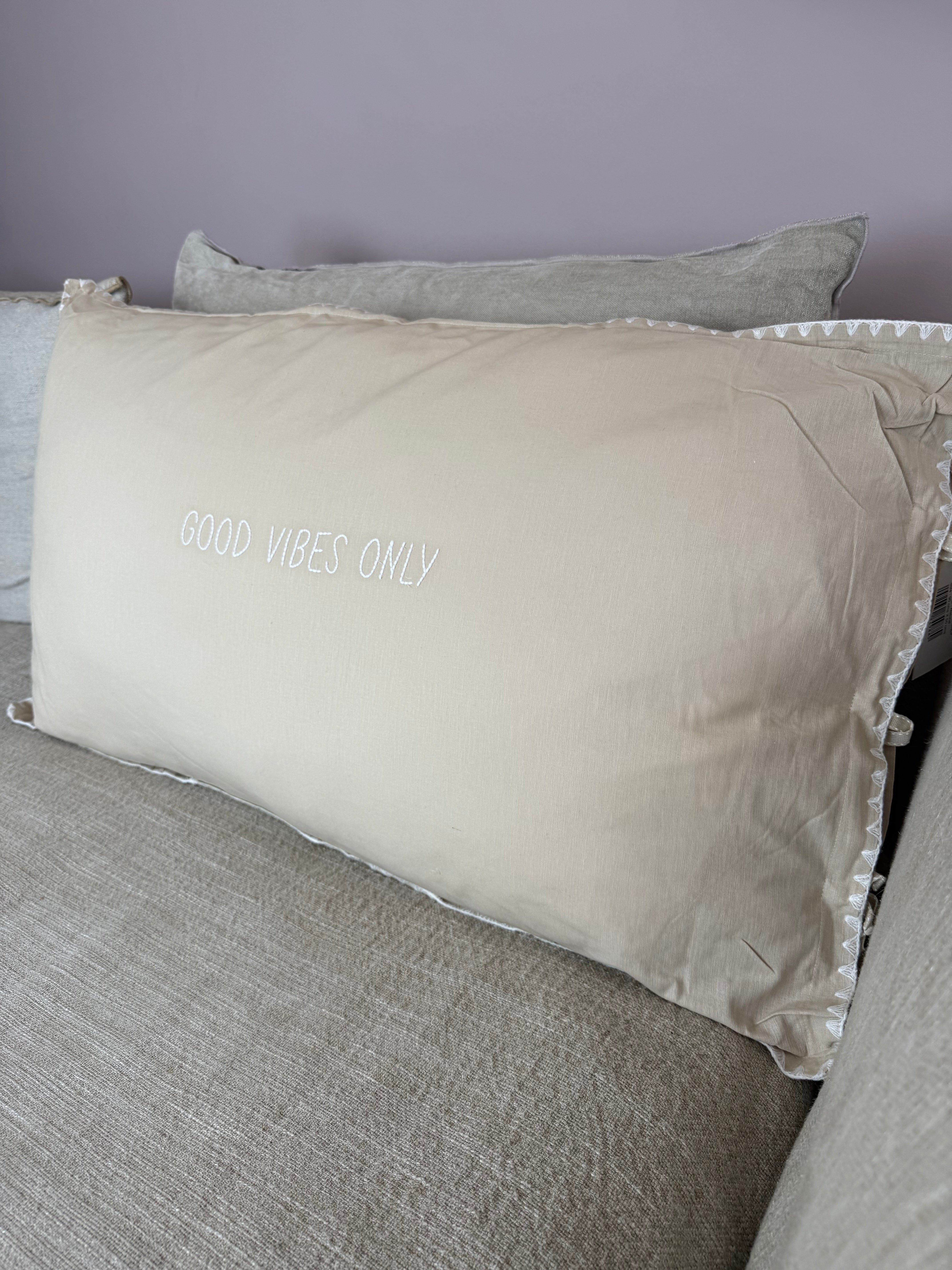 Linnen Pillow + Filling | Good Vibes Only | Natural