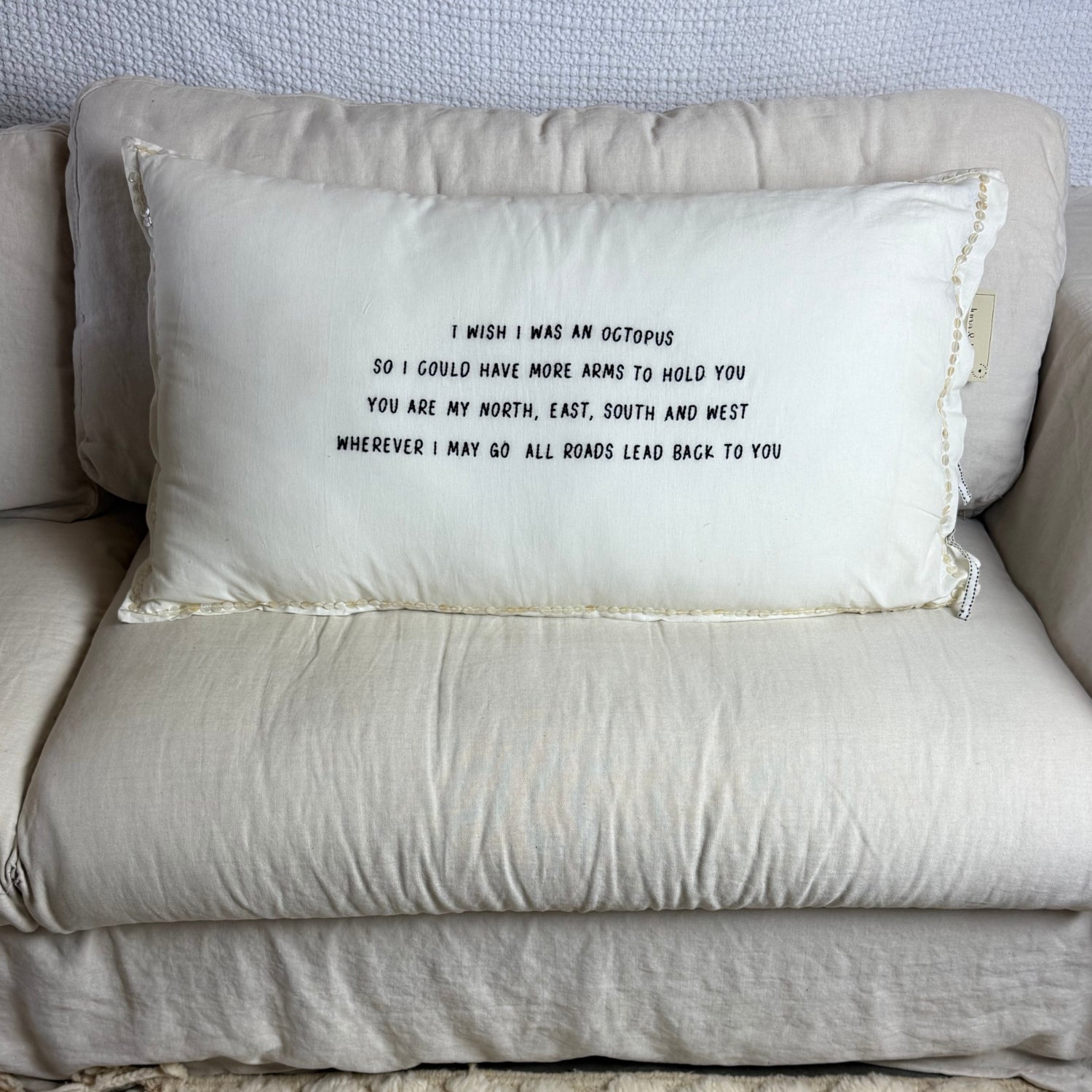 Linnen Pillow + Filling | I Wish I Was An Octopus | White