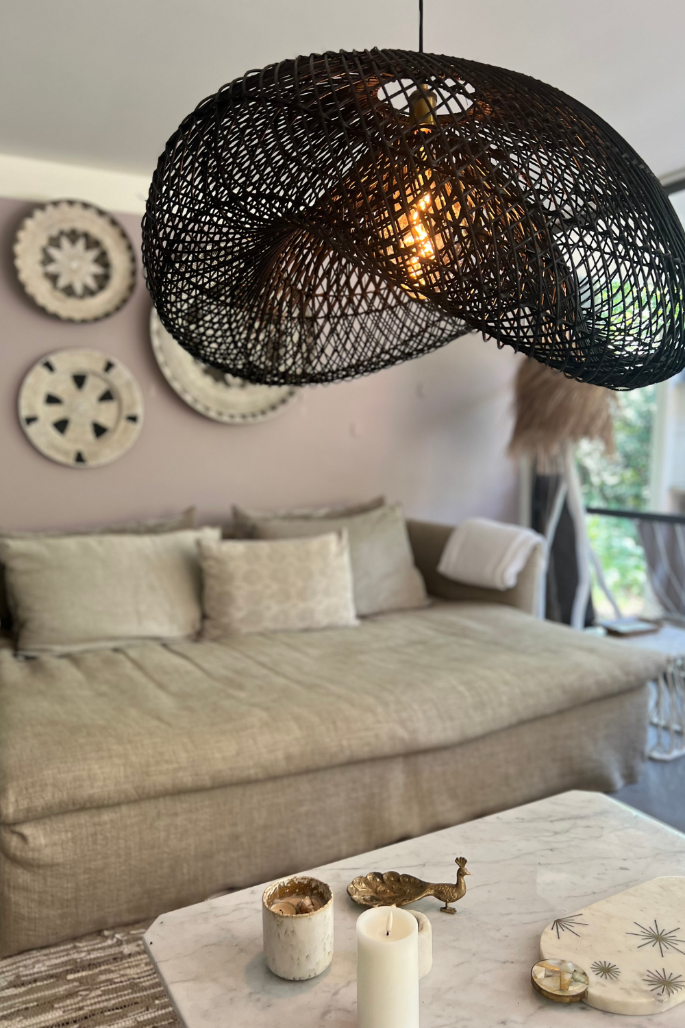 Cloud Lamp Rattan Organic Shape | Mandala Stencil