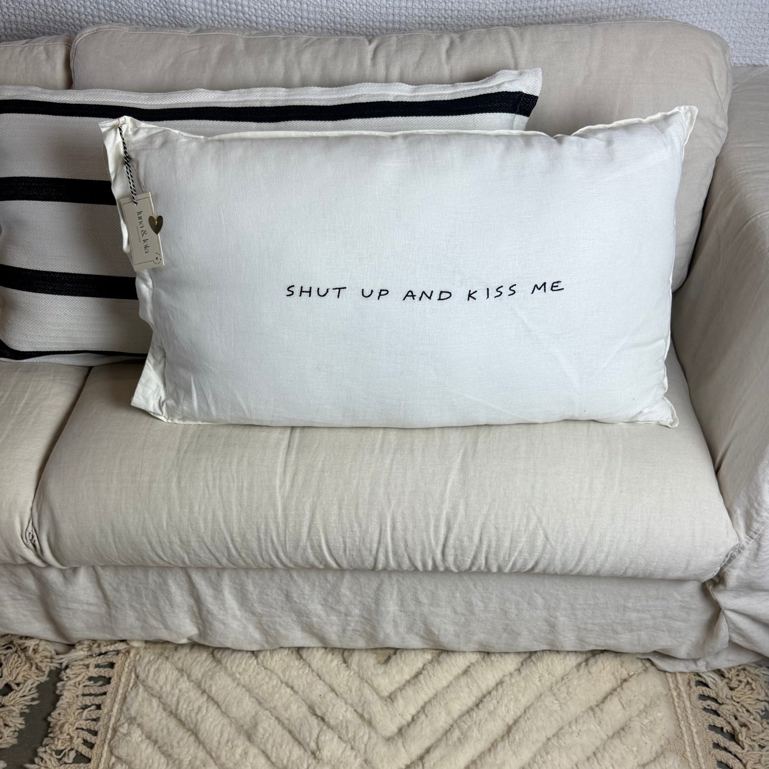 Linnen Pillow + Filling | Don't Talk Just Kiss Me | White