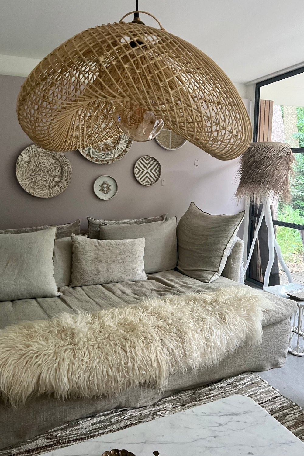 Cloud Lamp Rattan Organic Shape | Mandala Stencil