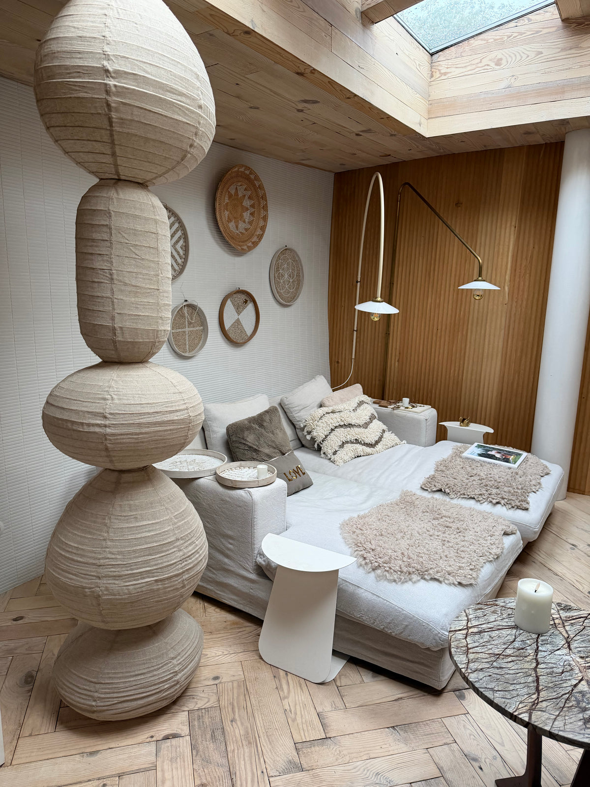 Organische vormen lamp - 5 verschillende vormen - 220 x 40 cm - naturel linnen