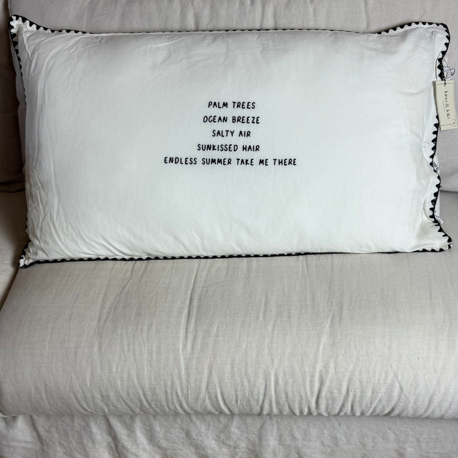 Linnen Pillow + Filling | Palm Trees Ocean Breeze | White