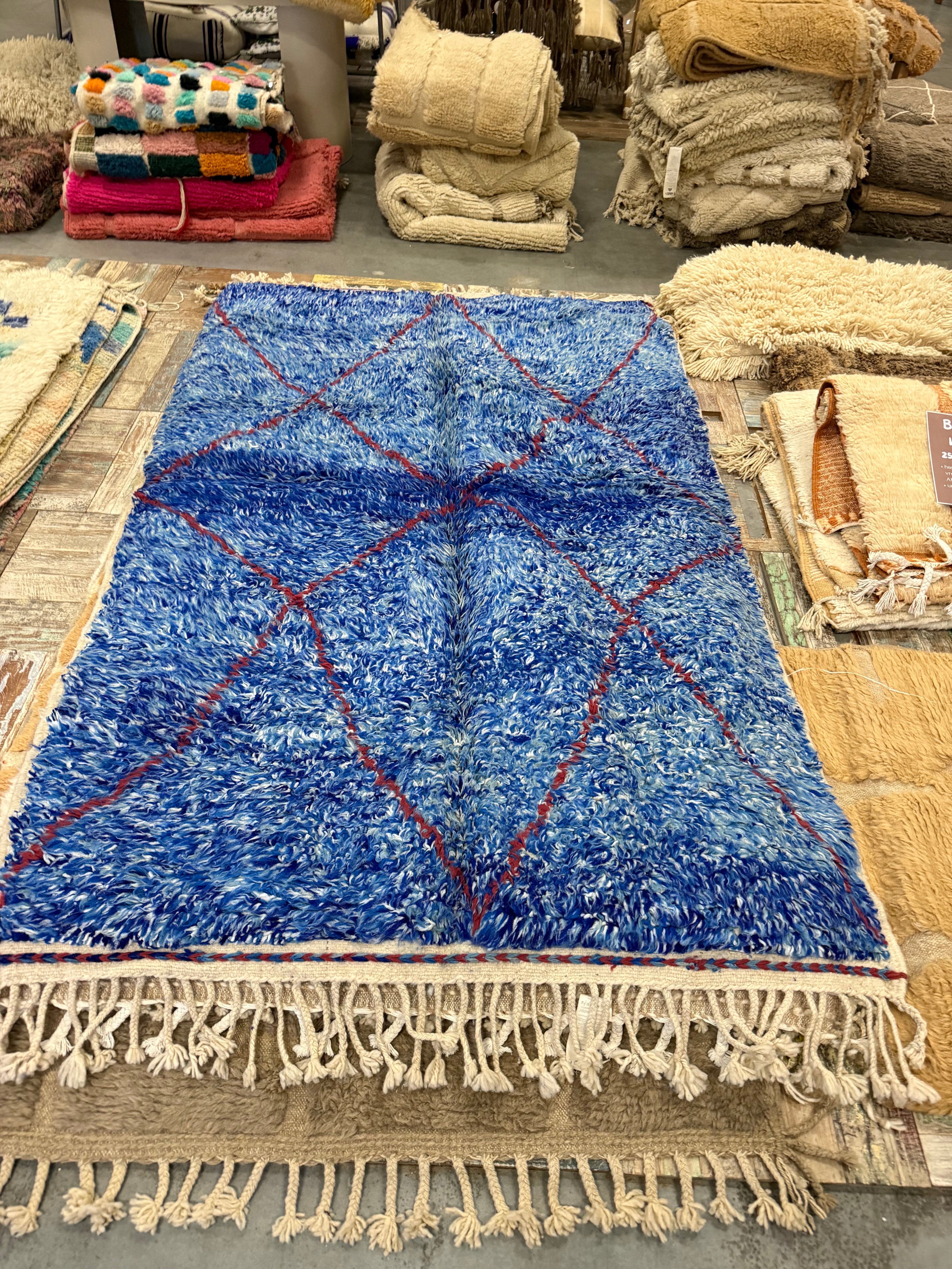 Jeans blauw en crème artistiek tapijt - 160 x 260 cm - 100% Wol | uniek stuk - nieuw binnen