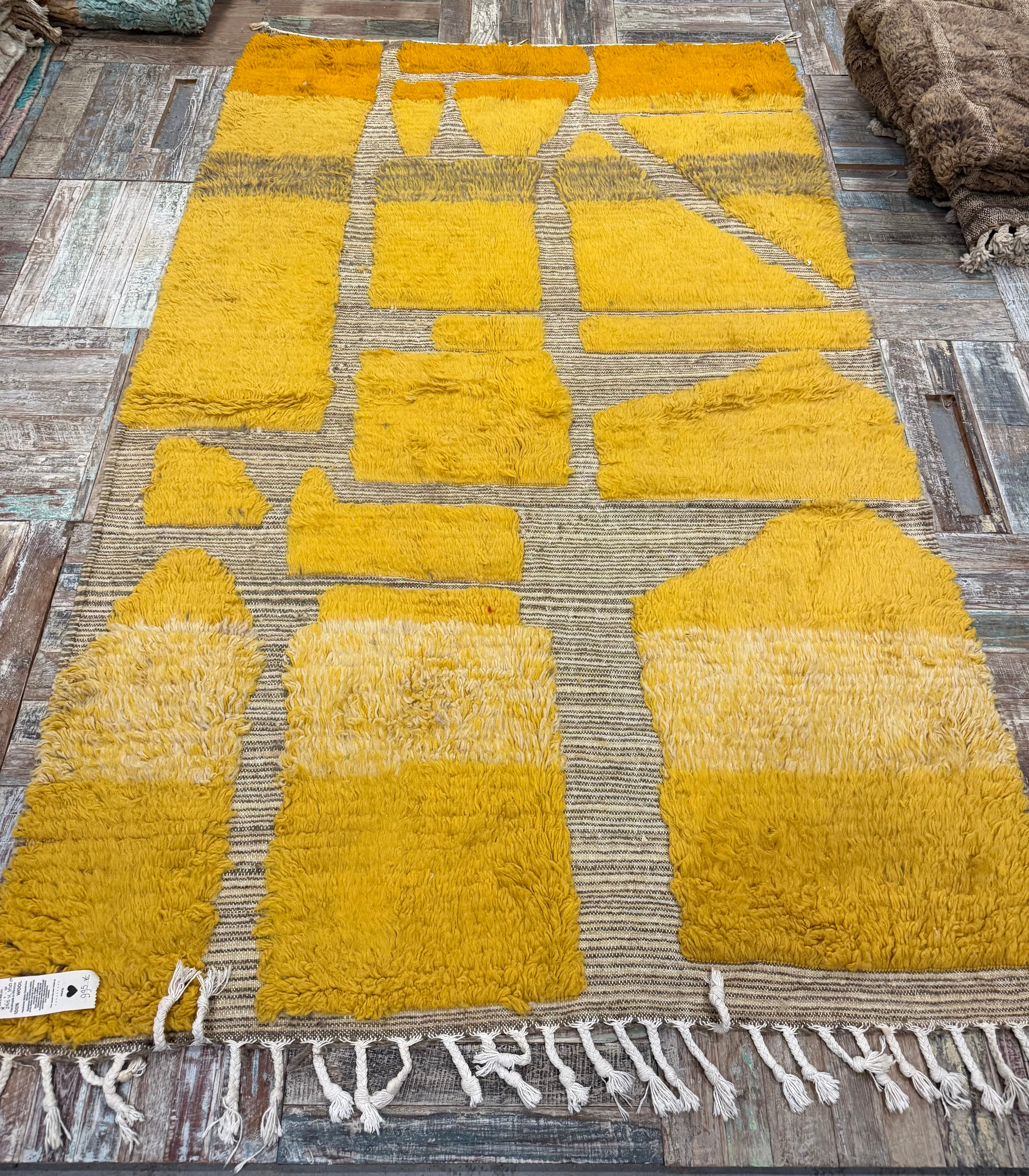 100% wollen kleed - 260 x 160 cm - linnen & oranje/geel- er bestaat er maar een in de hele wereld zoals deze