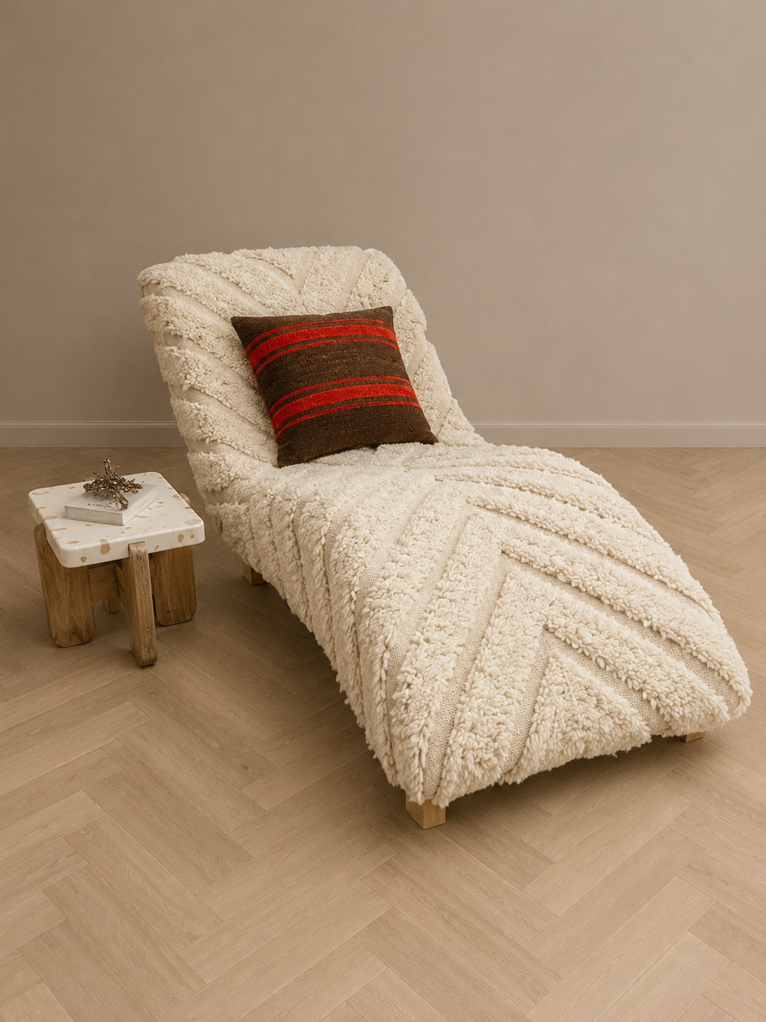 Handgemaakte chaise longue berber wol, 215 cm lang