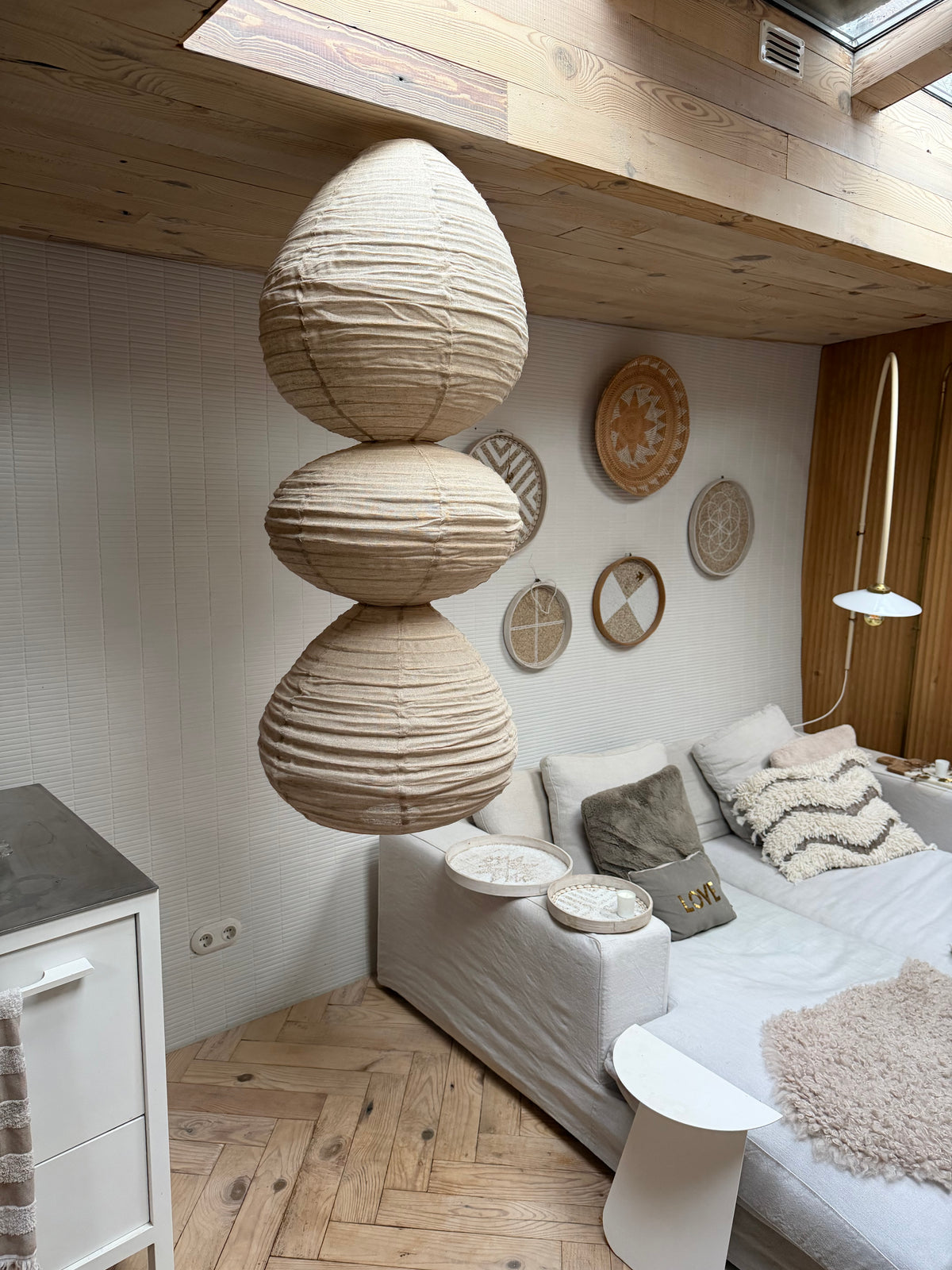 Organische vormen lamp - 3 verschillende vormen - 220 x 40 cm - naturel linnen