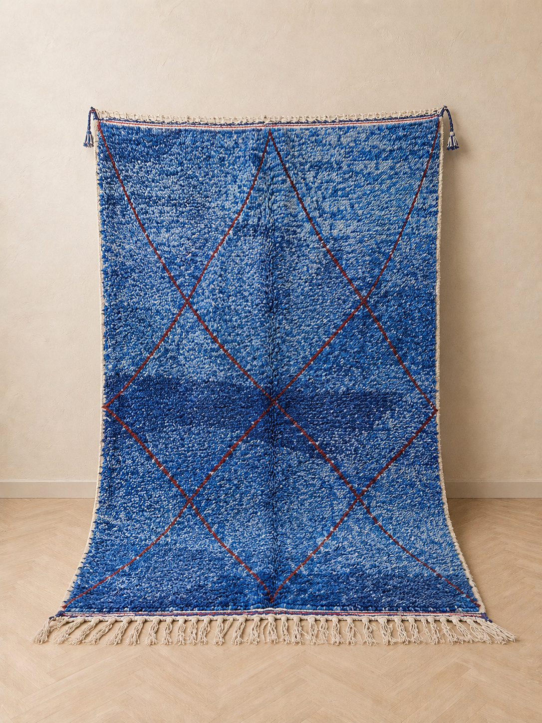 Jeans blauw en crème artistiek tapijt - 160 x 260 cm - 100% Wol | uniek stuk - nieuw binnen