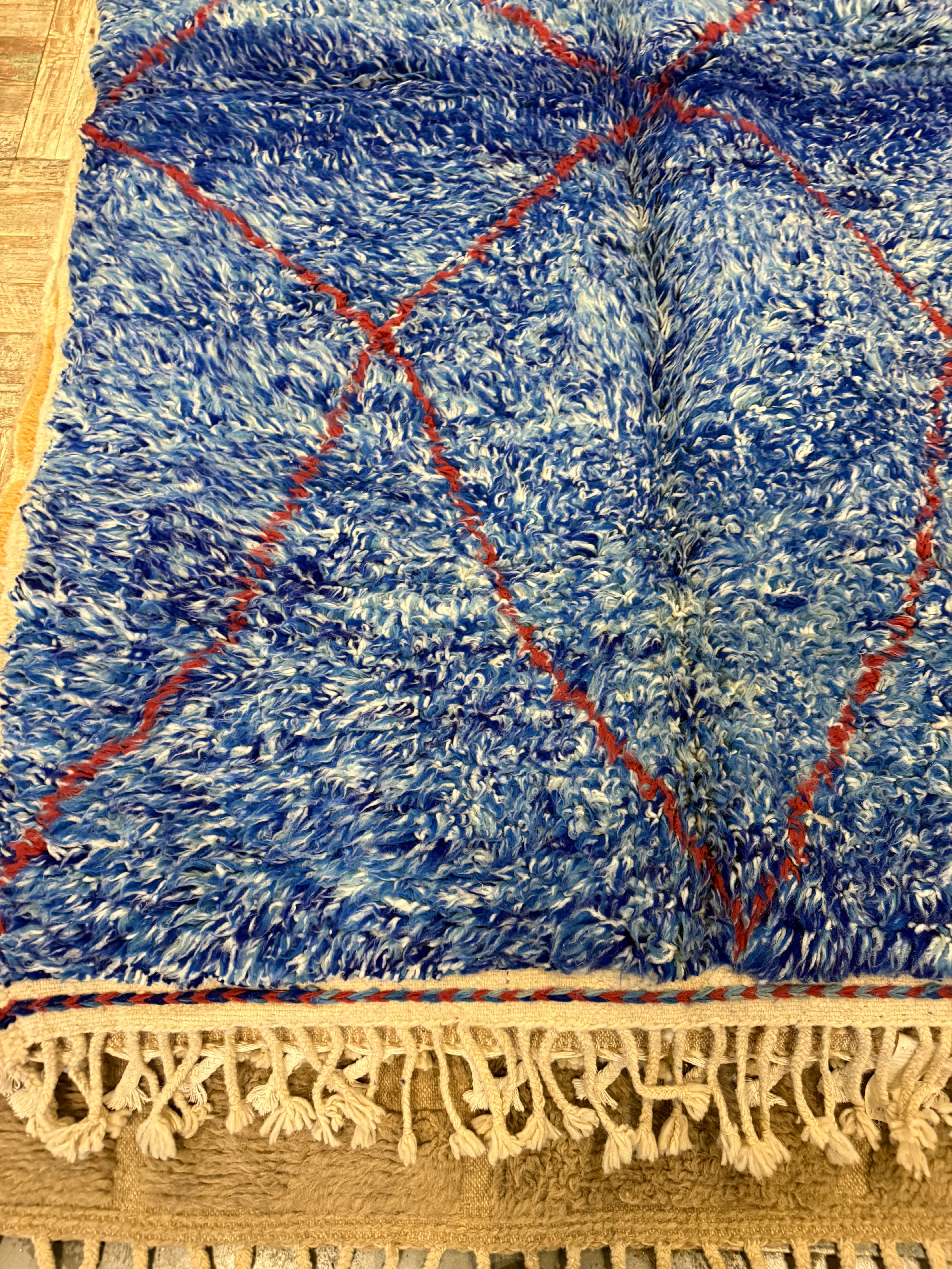 Jeans blauw en crème artistiek tapijt - 160 x 260 cm - 100% Wol | uniek stuk - nieuw binnen