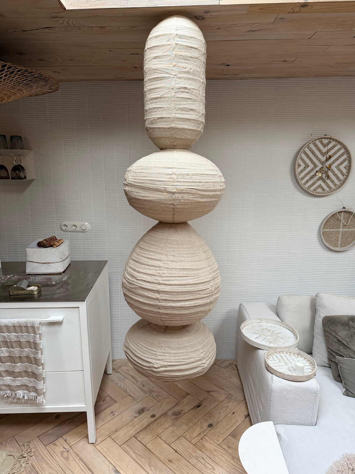 Organische vormen lamp - 4 verschillende vormen - 220 x 40 cm - naturel linnen