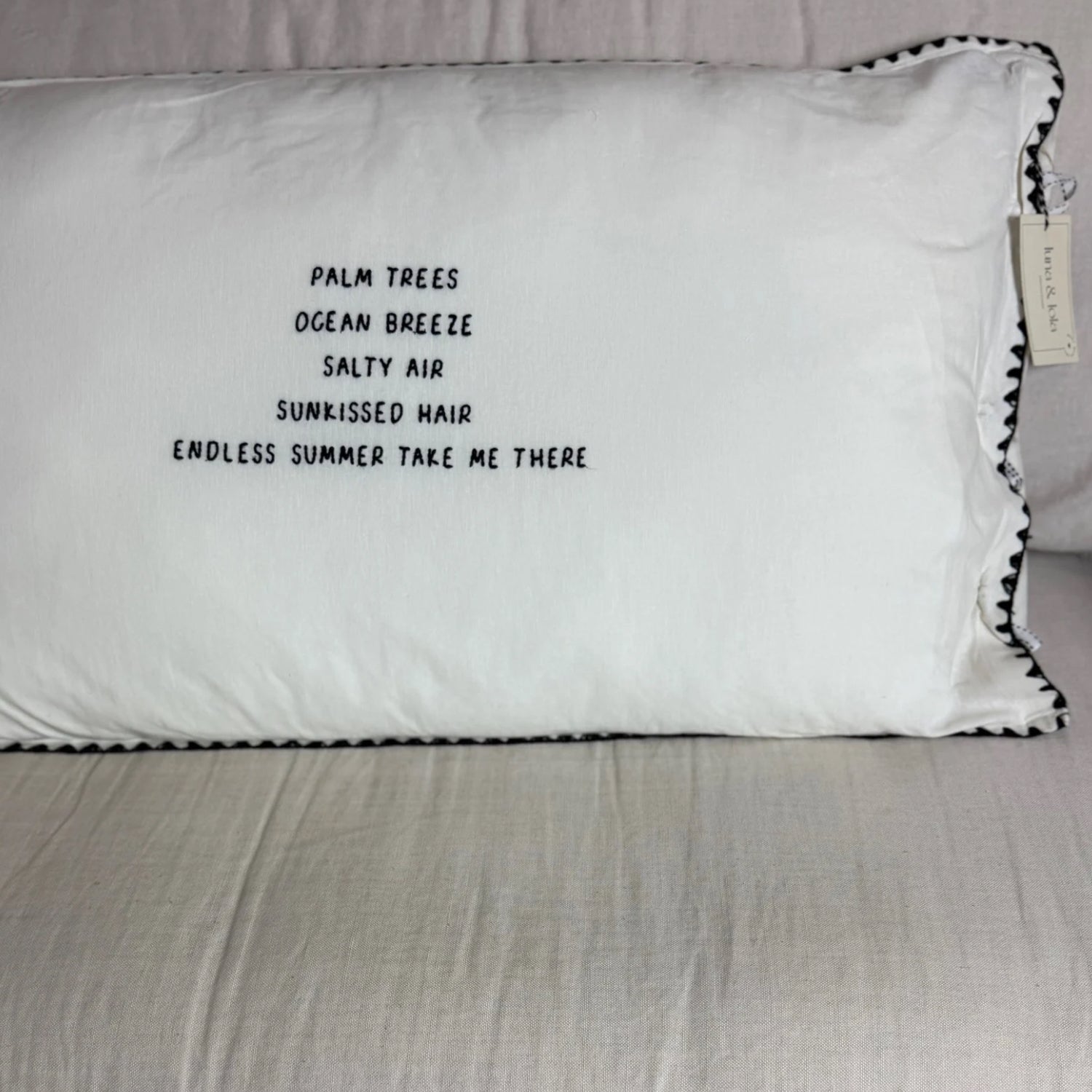 Linnen Pillow + Filling | Palm Trees Ocean Breeze | White
