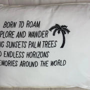 Linnen kussen + vulling | Born To Roam | Wit
