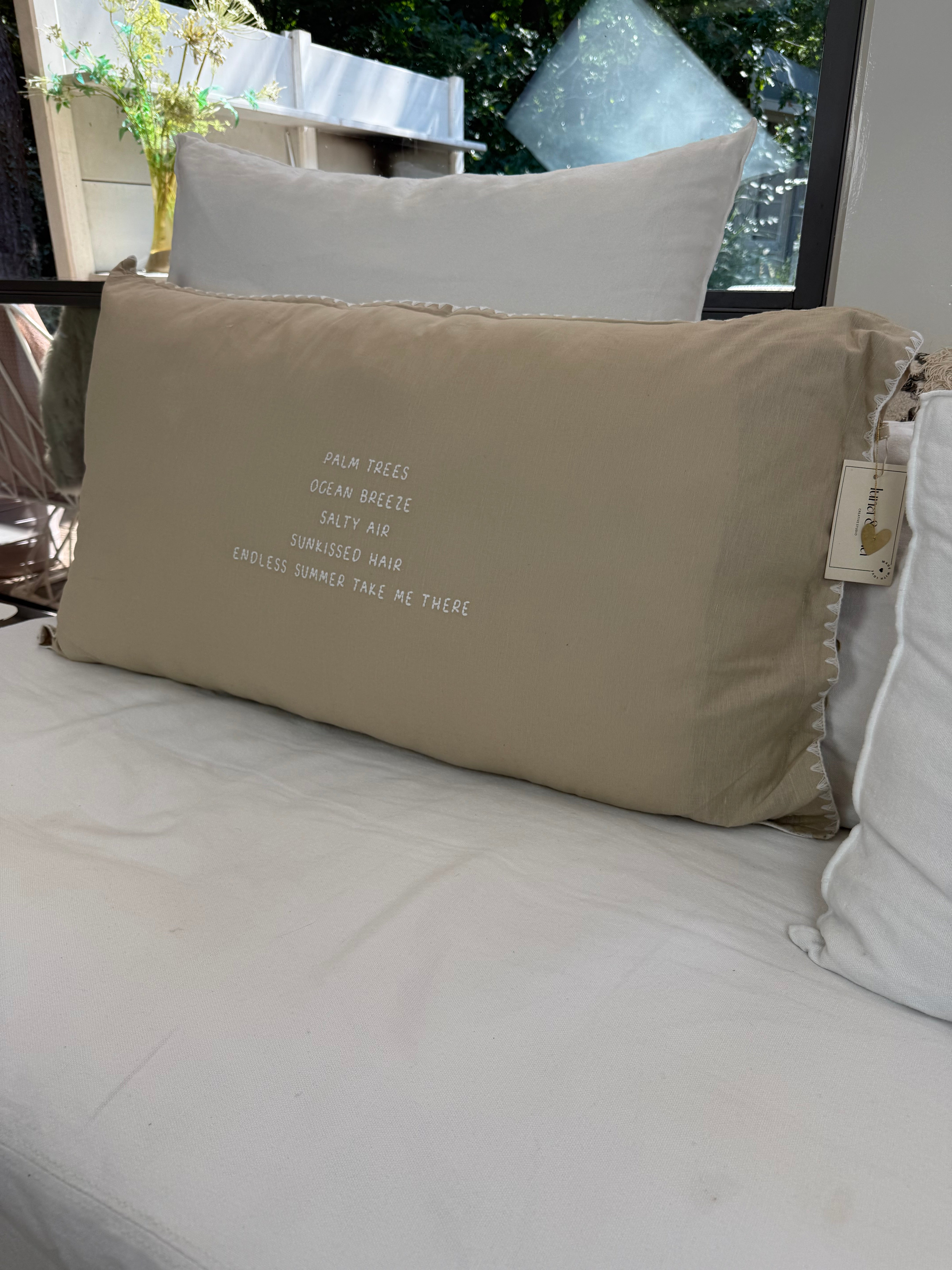 Linnen Pillow + Filling | Palm Trees Ocean Breeze | Natural
