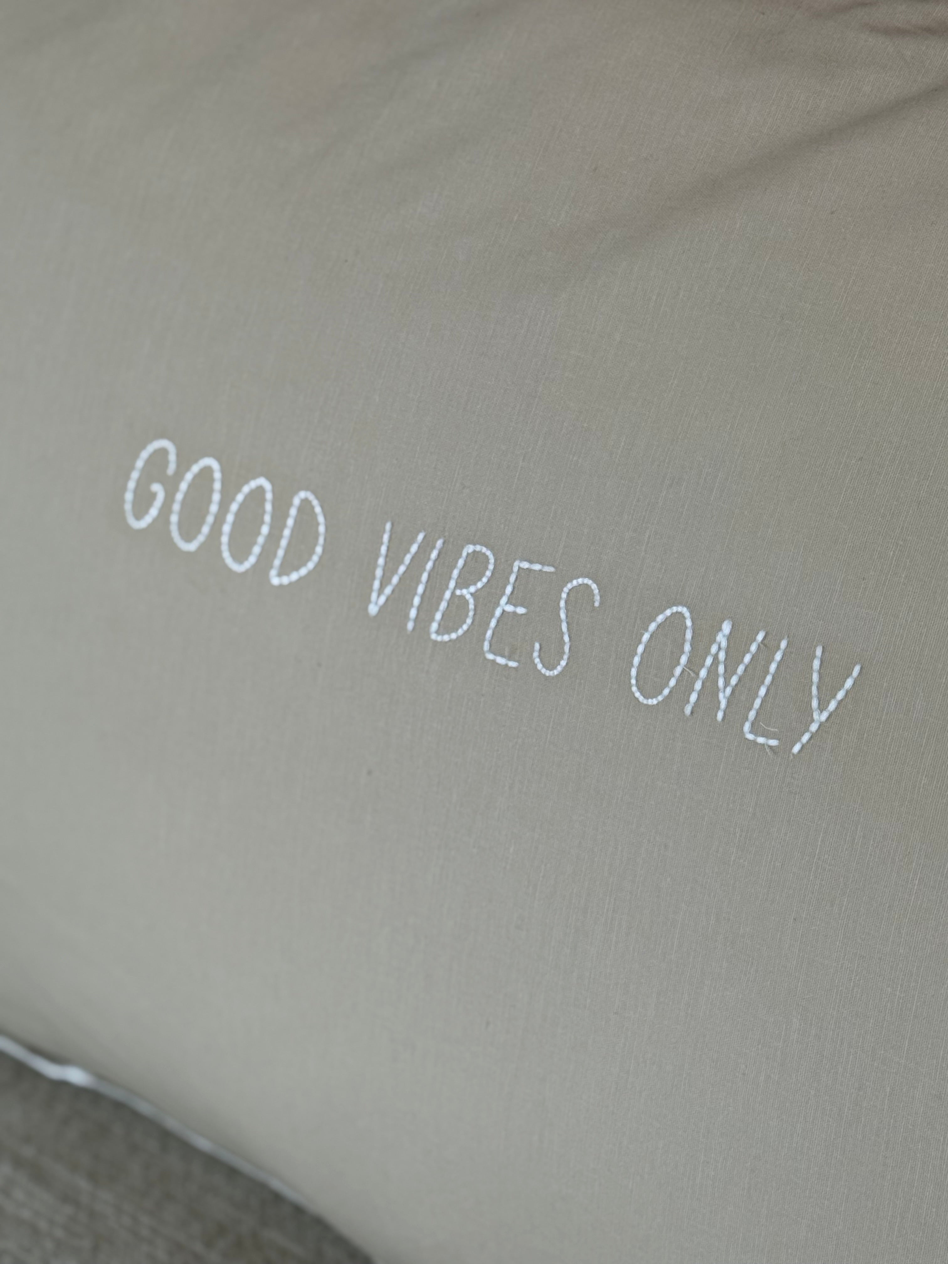 Linnen Pillow + Filling | Good Vibes Only | Natural