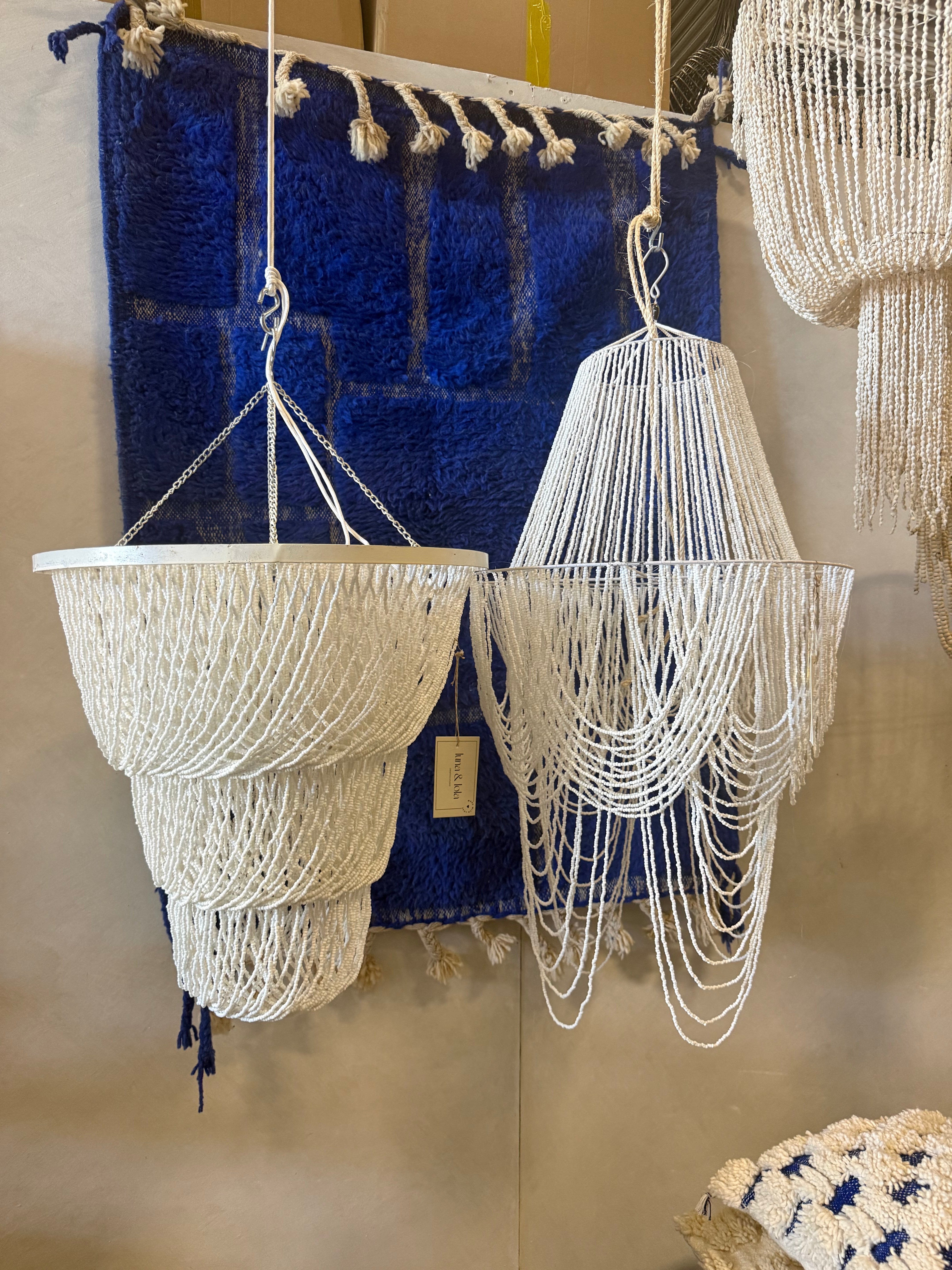 Boho Kralen Hanglamp | Handgemaakt Statement Piece 80 × 50 cm - wit