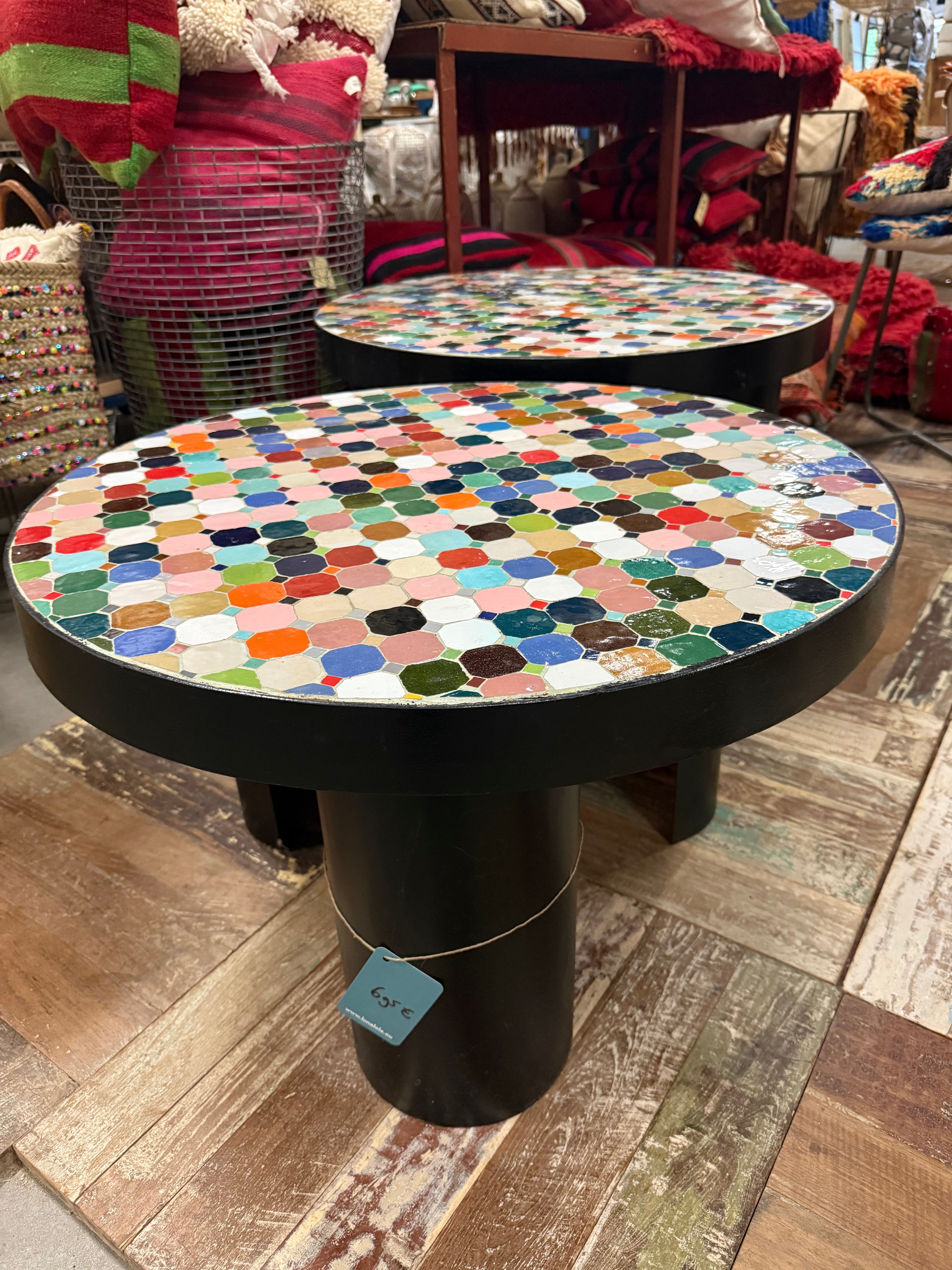 Tegeltjes ronde bijzet tafel - multi colour - 60 cm - uniek exemplaar