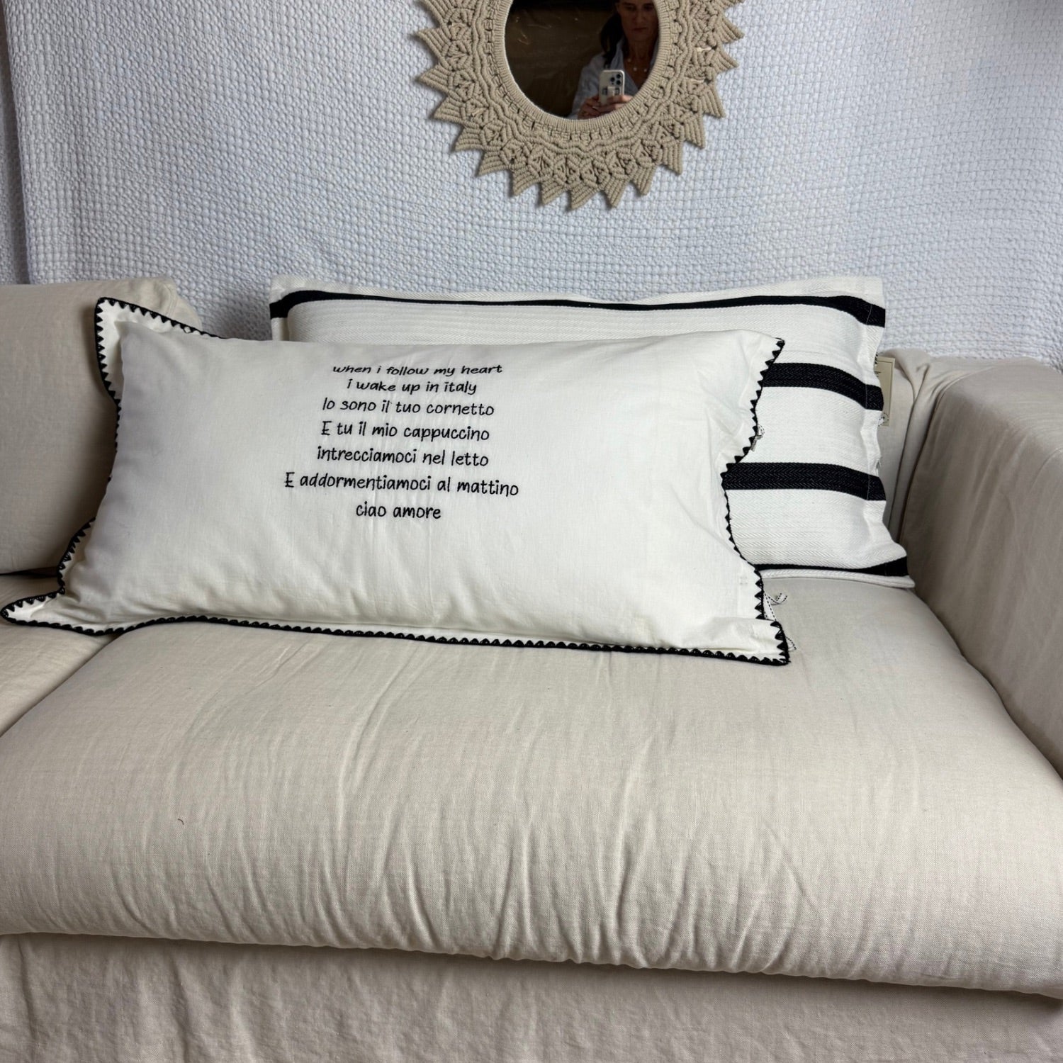 Linnen Pillow + Filling | I Wake Up In Italy | White