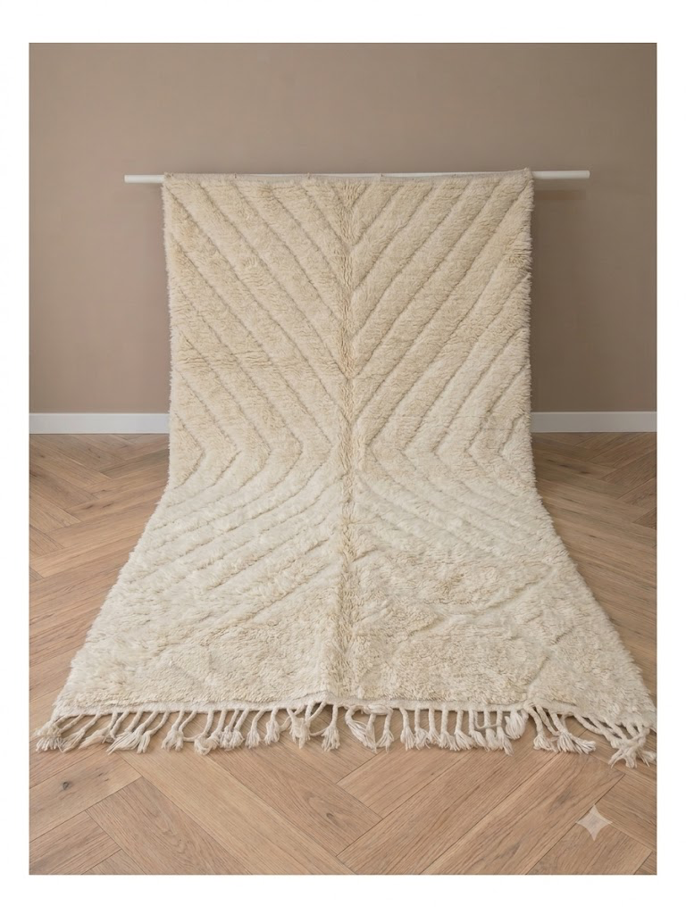 Naturel gebroken wit wollen tapijt 234 x 145 cm, uniek exemplaar