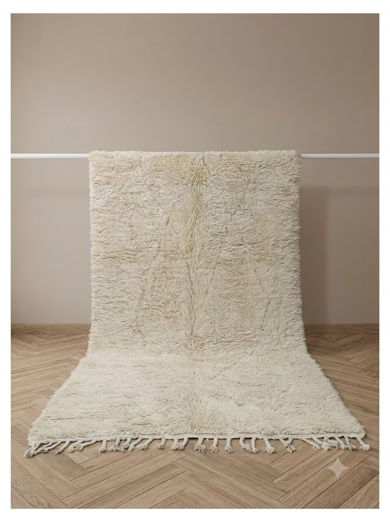 Naturel gebroken wit wollen tapijt 230 x 147 cm, uniek exemplaar