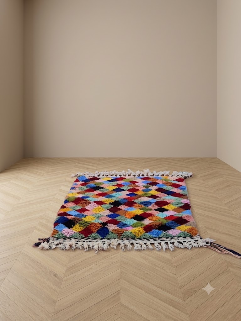 Tapijt 150 x 100 centimeter echt berber 100% wol uniek exemplaar, handgeknoopt