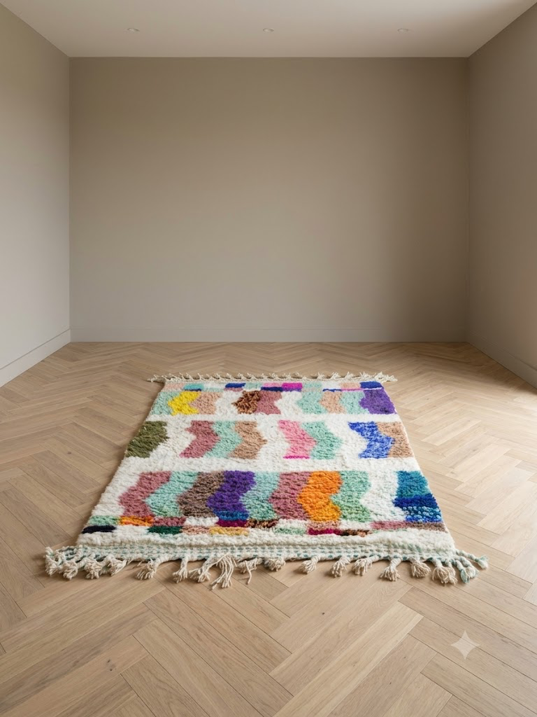 Tapijt 150 x 100 centimeter echt berber 100% wol uniek exemplaar, handgeknoopt